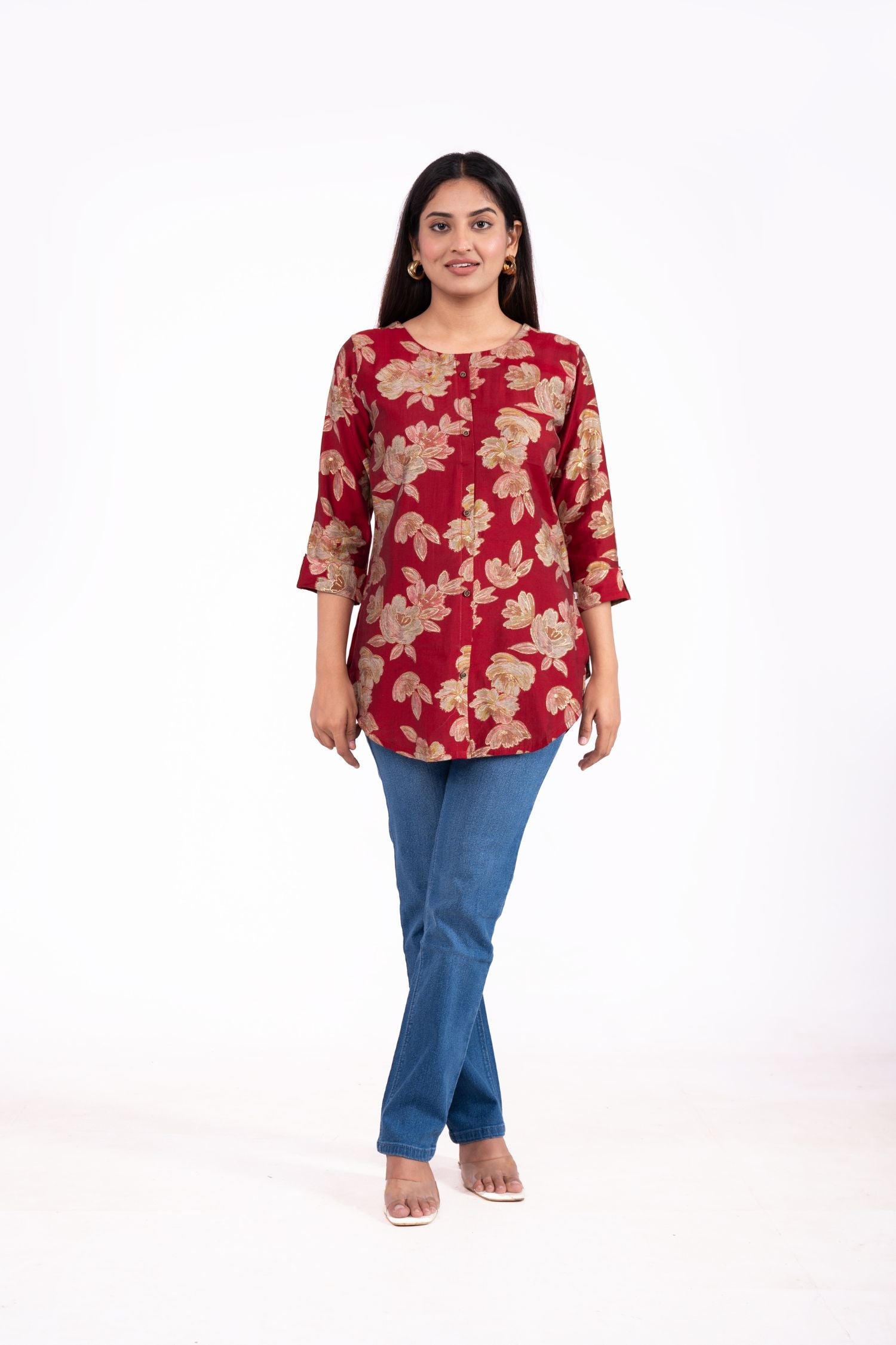 Cotton Floral Foil Printed A Line Tunic Top image 5