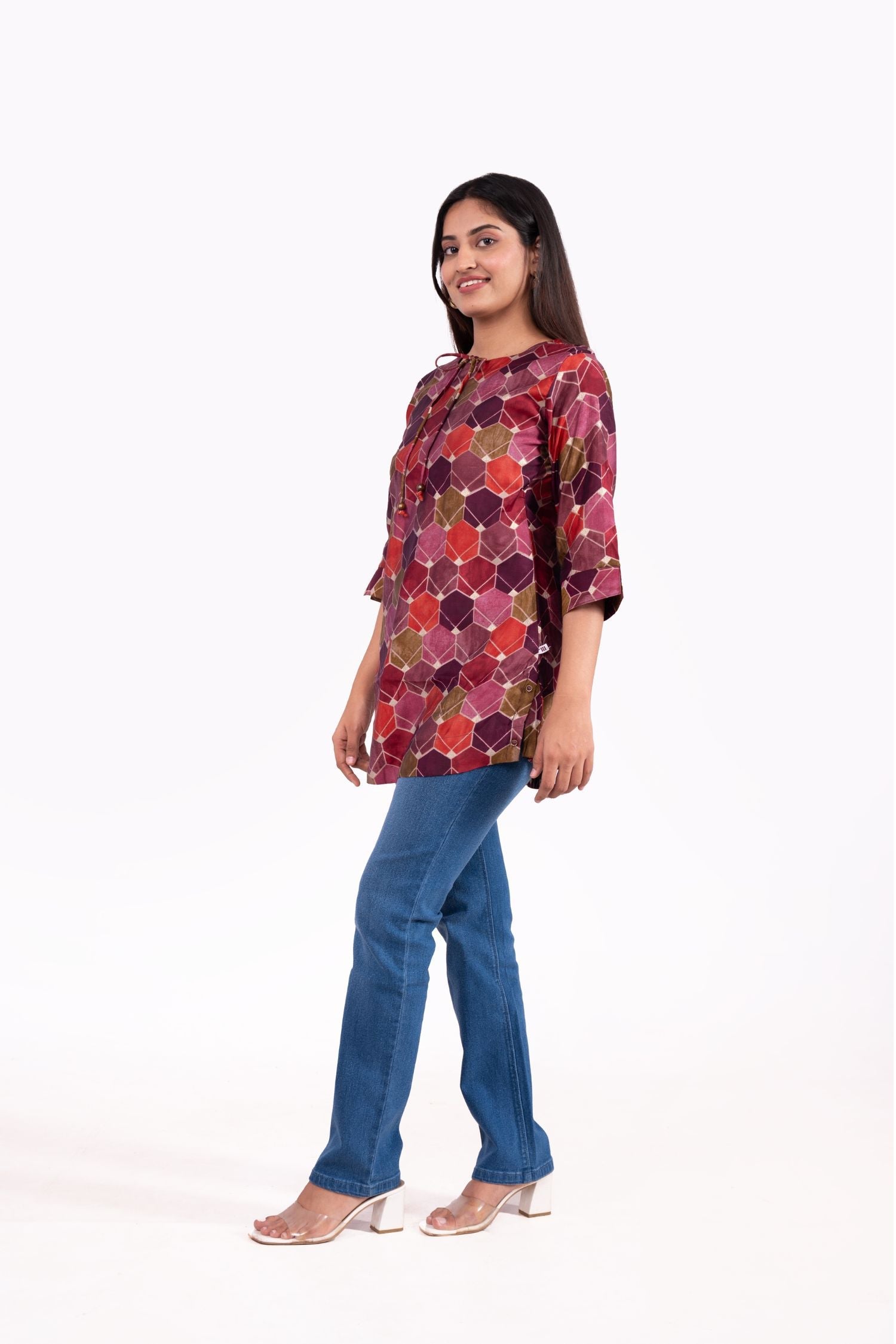 Modal Chandri Hexagonal Printed Tunic Top image 3