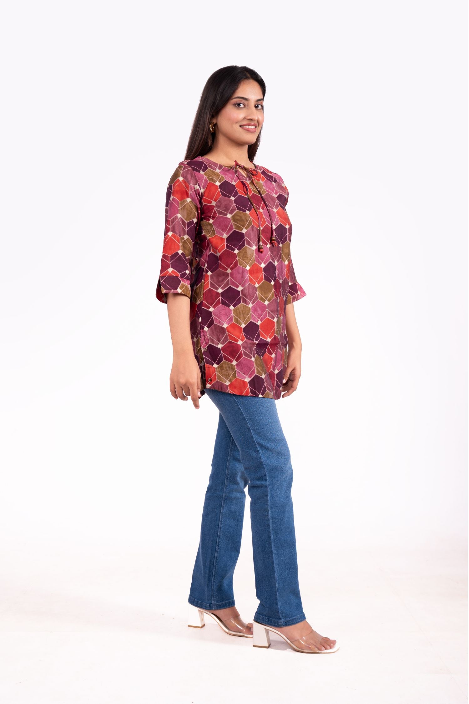 Modal Chandri Hexagonal Printed Tunic Top image 4