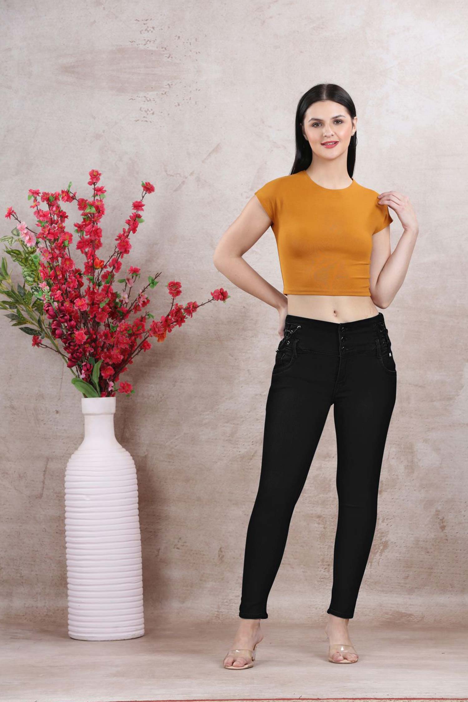 Jeans With Side Lace - Black