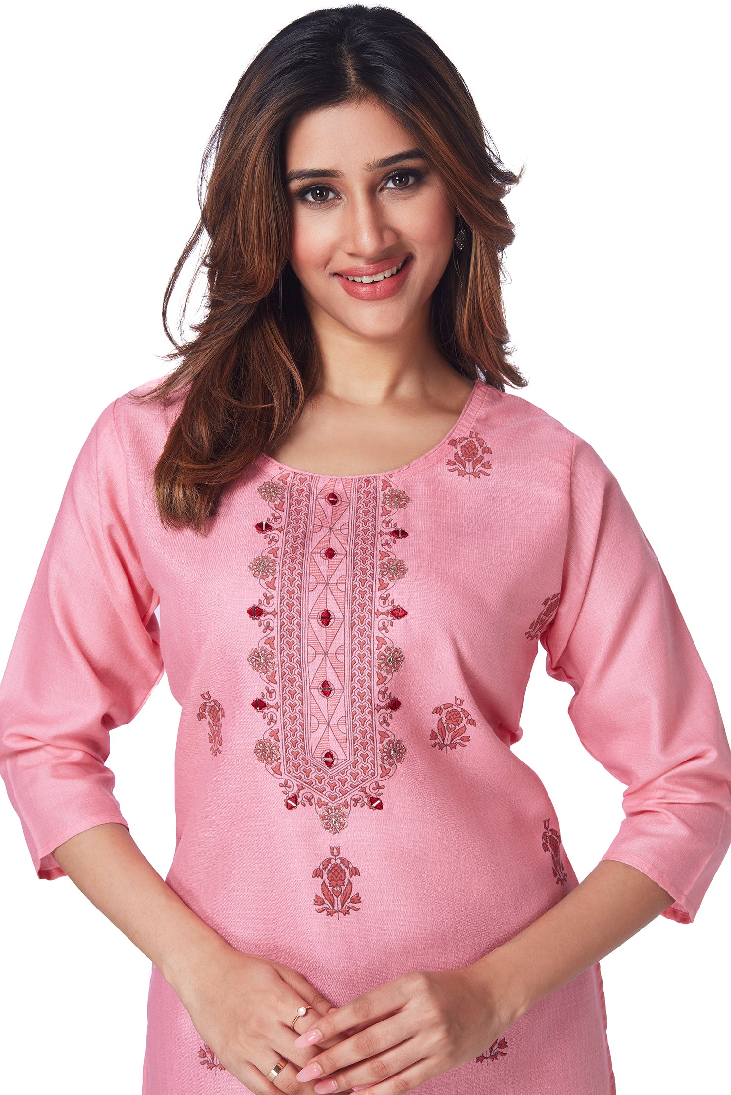 Dailywear Stylish Cotton Kurti - Baby Pink image 2