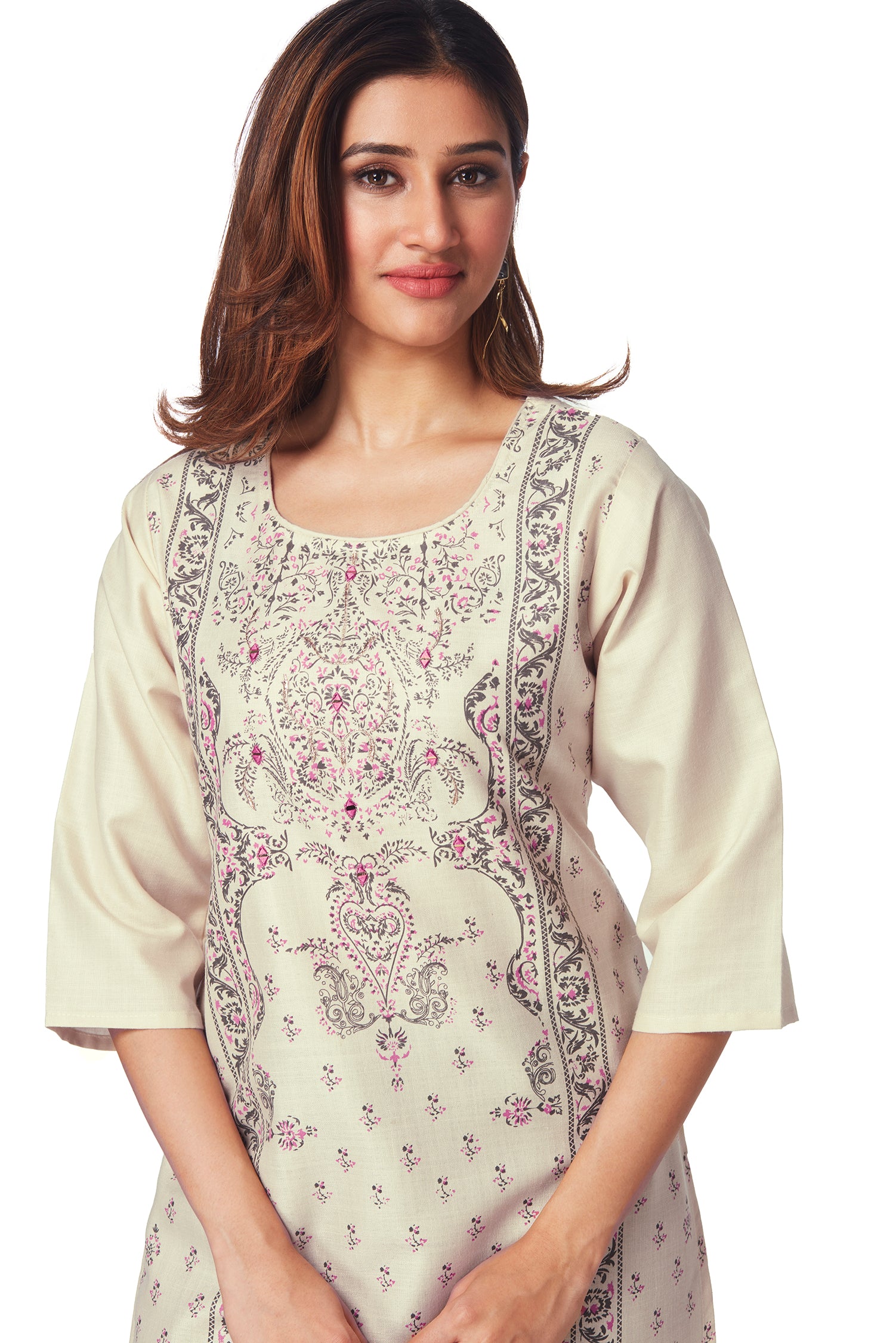 Dailywear Stylish Cotton Kurti - Beige image 2