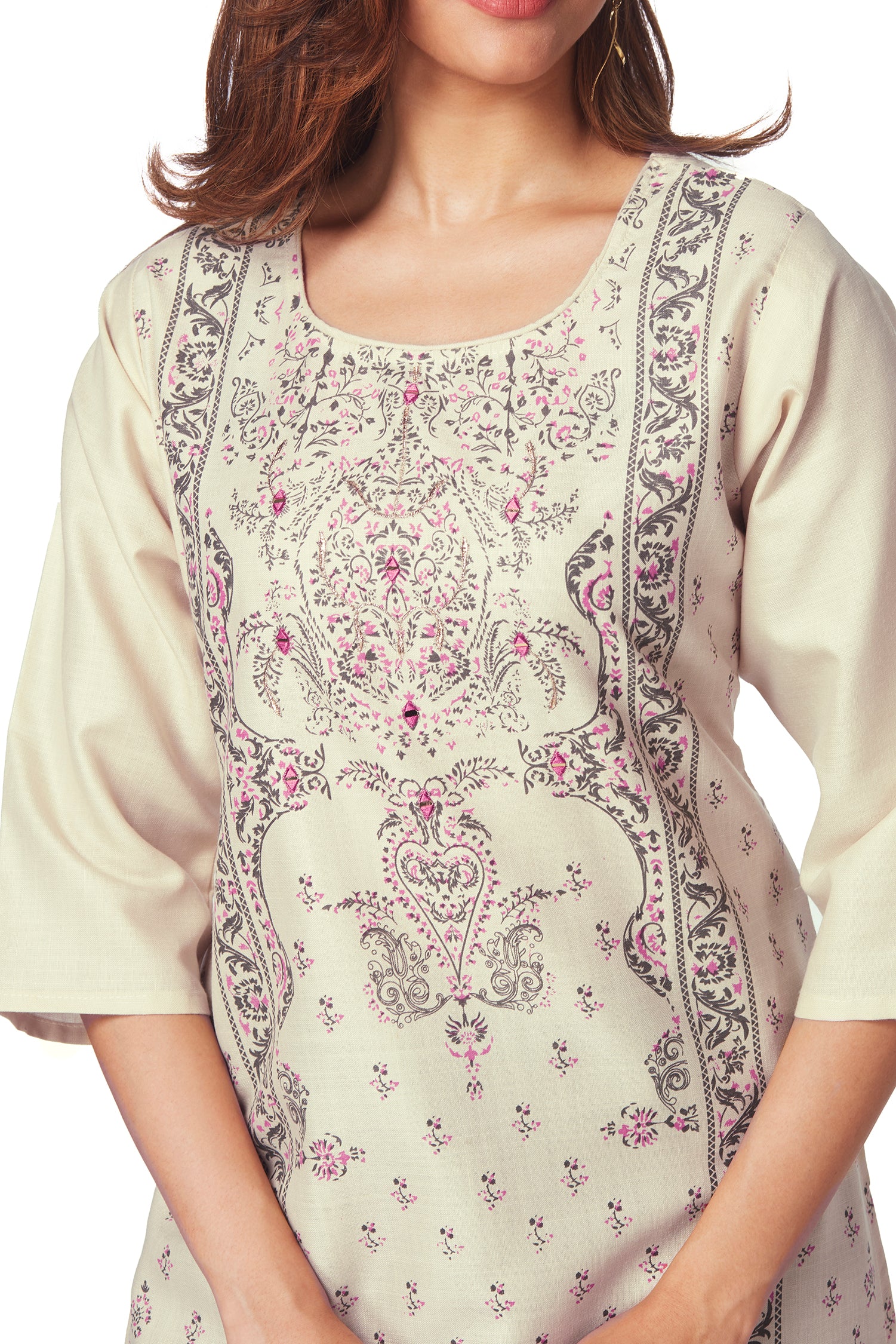 Dailywear Stylish Cotton Kurti - Beige image 3