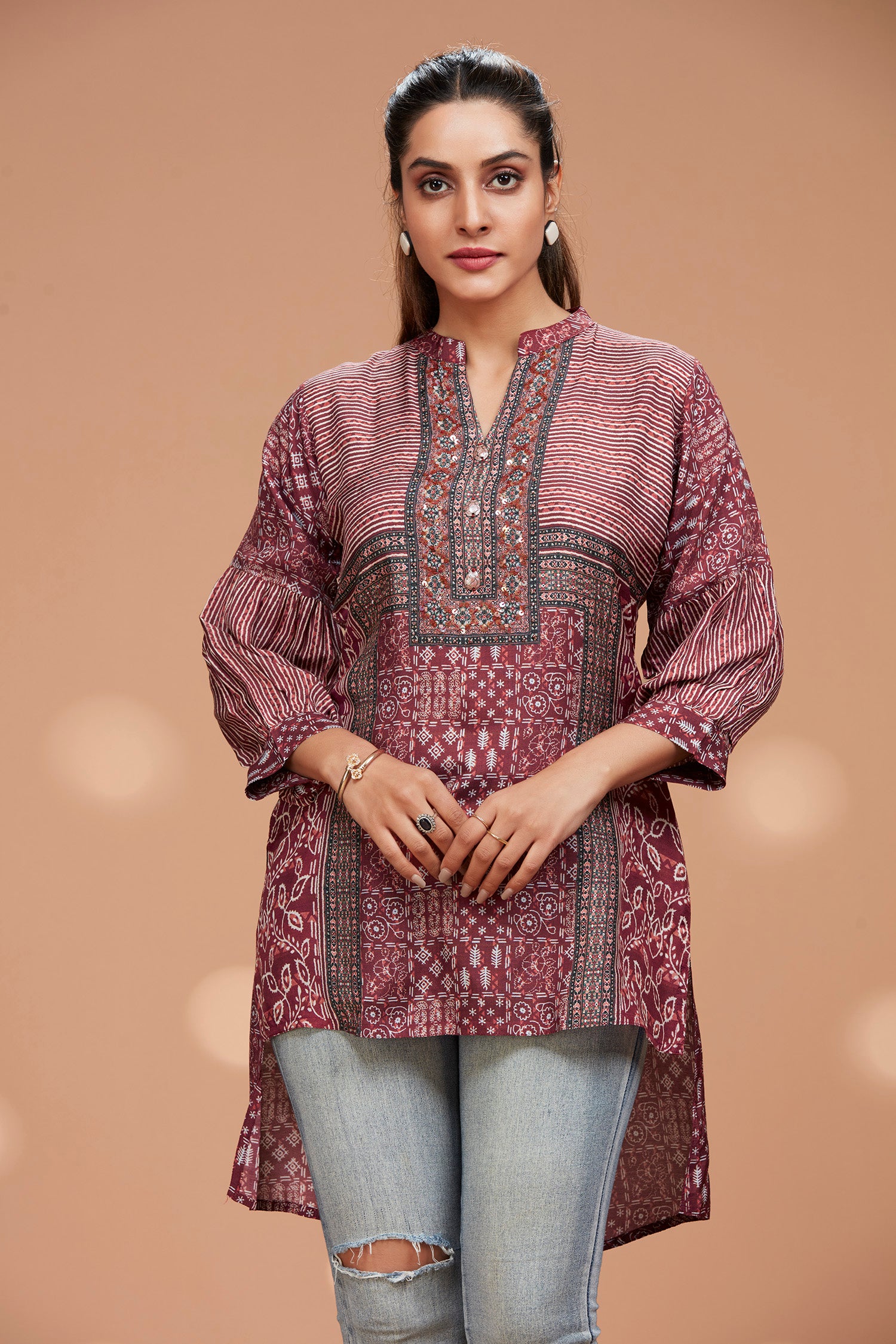 Maroon Muslin High-low Hem Kurti image 2