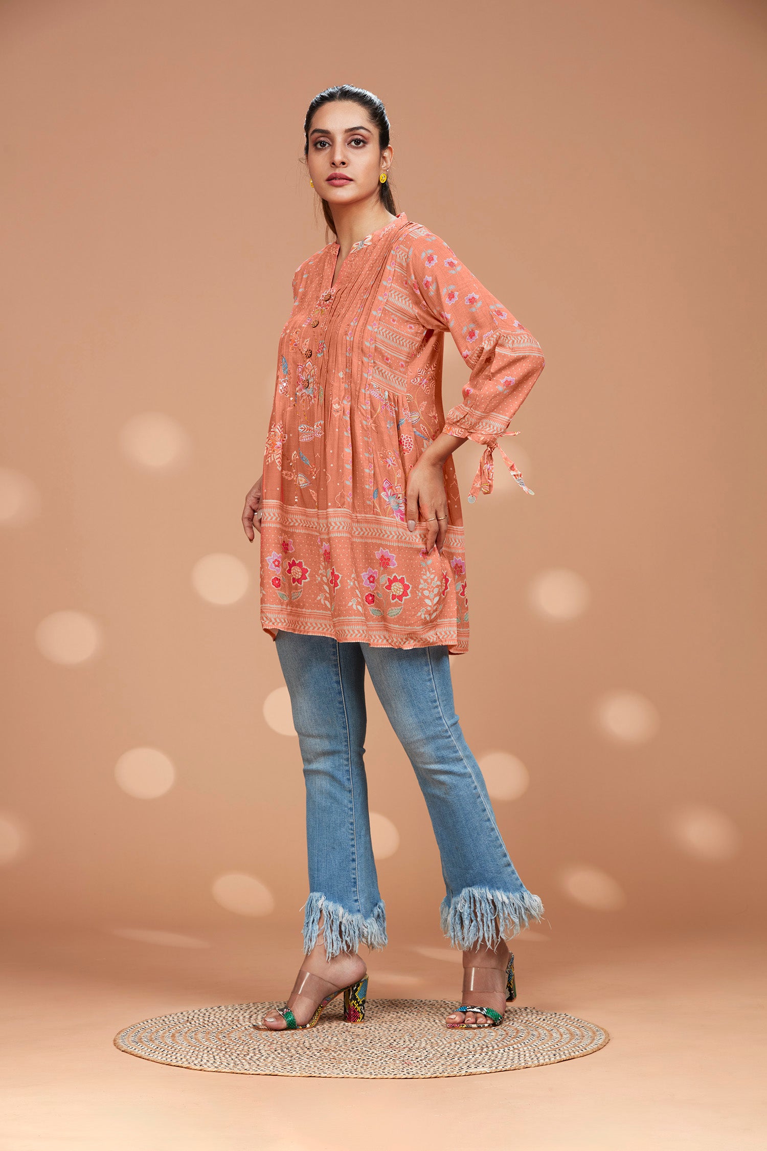 Cotton Popsicle Orange Long Kurti image 3