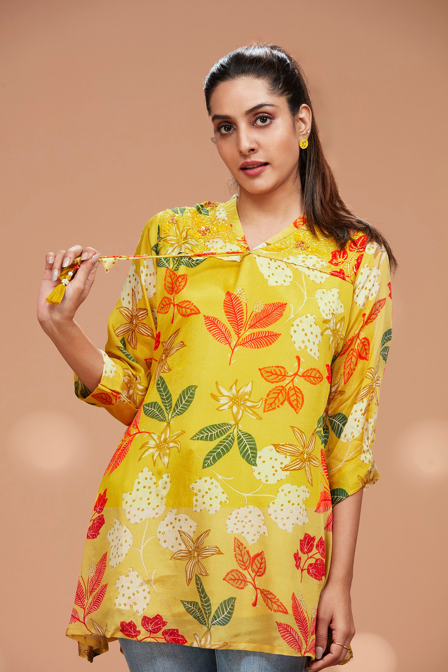 Sunflower Yellow Printed Long Kurti image 2