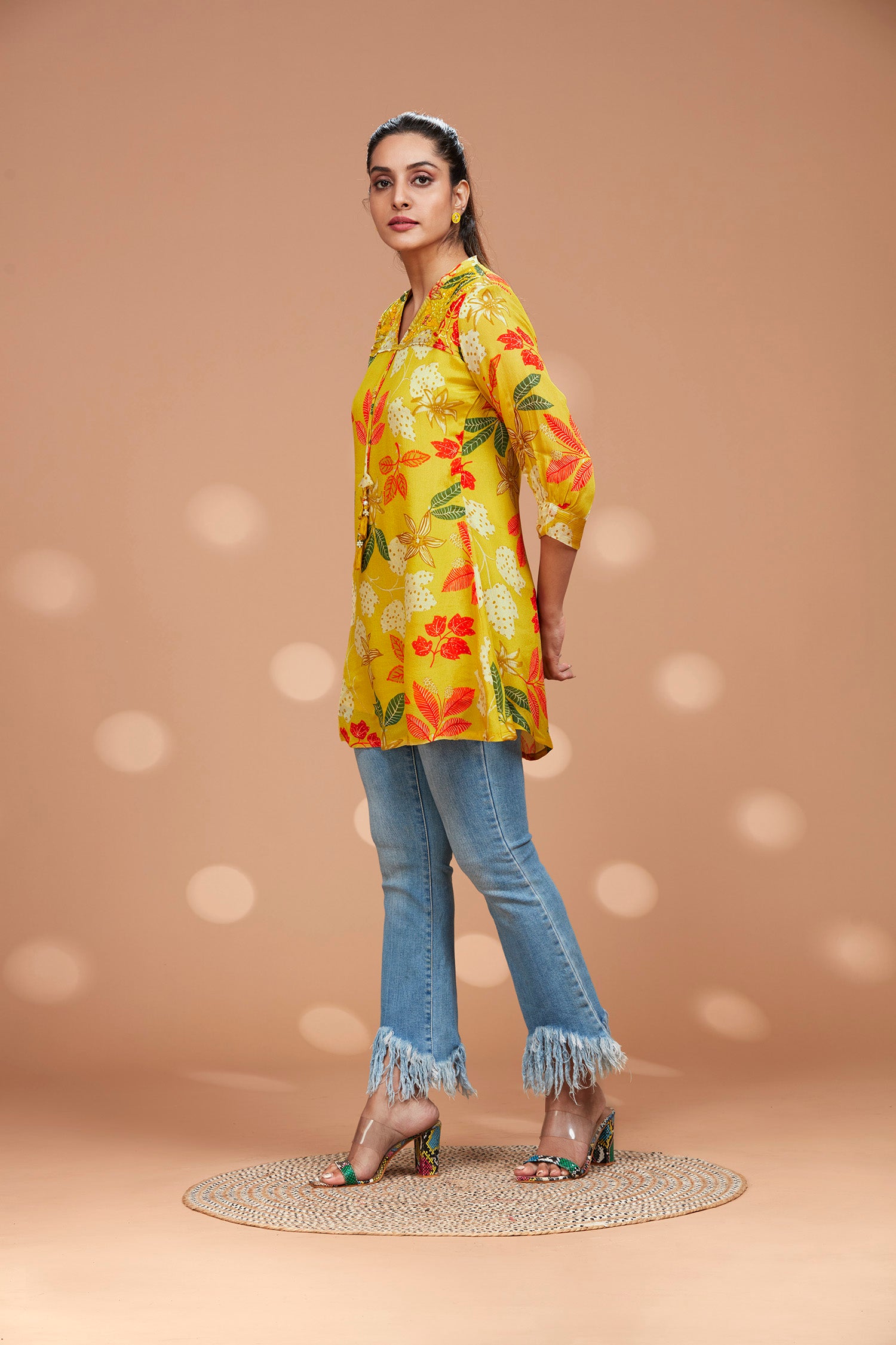 Sunflower Yellow Printed Long Kurti image 3