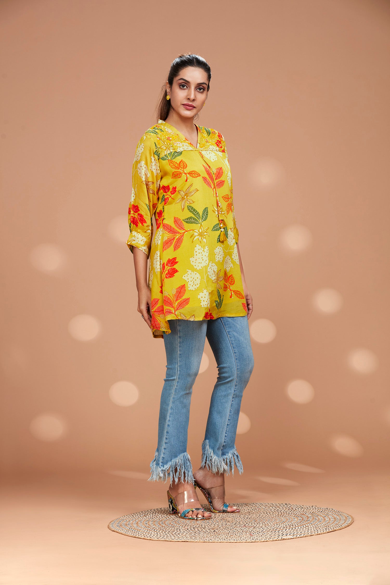 Sunflower Yellow Printed Long Kurti image 4