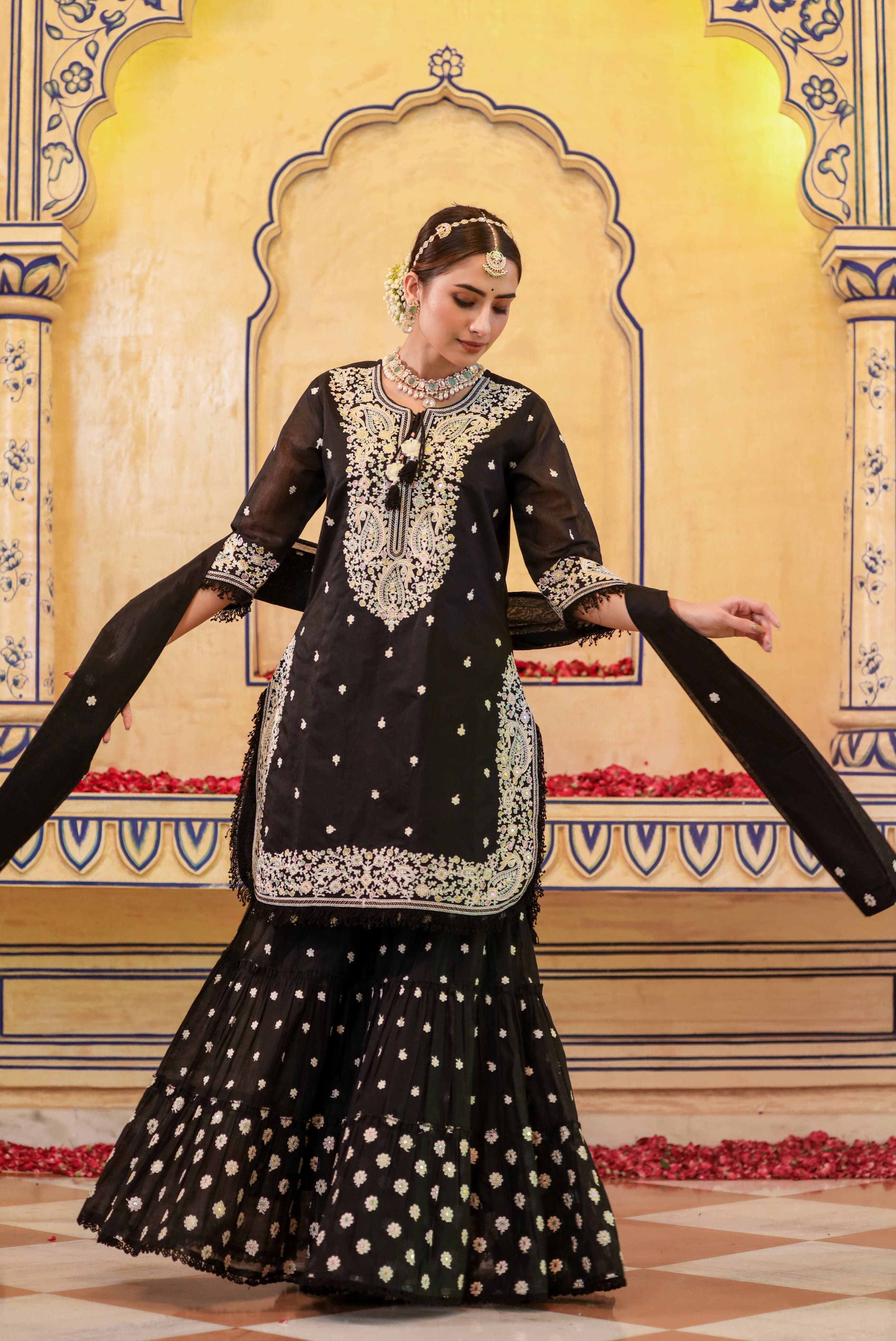 Inayat Black Chanderi Sharara Set - Shopdibz