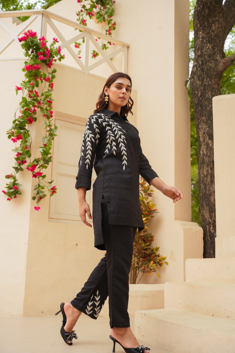 Pure Cotton Embroidered High-low Tunic & Trouser Cord Set image 2