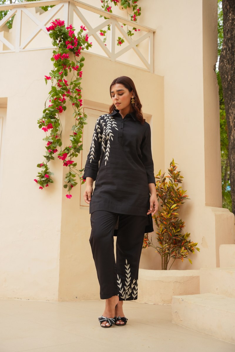 Pure Cotton Embroidered High-low Tunic & Trouser Cord Set image 3