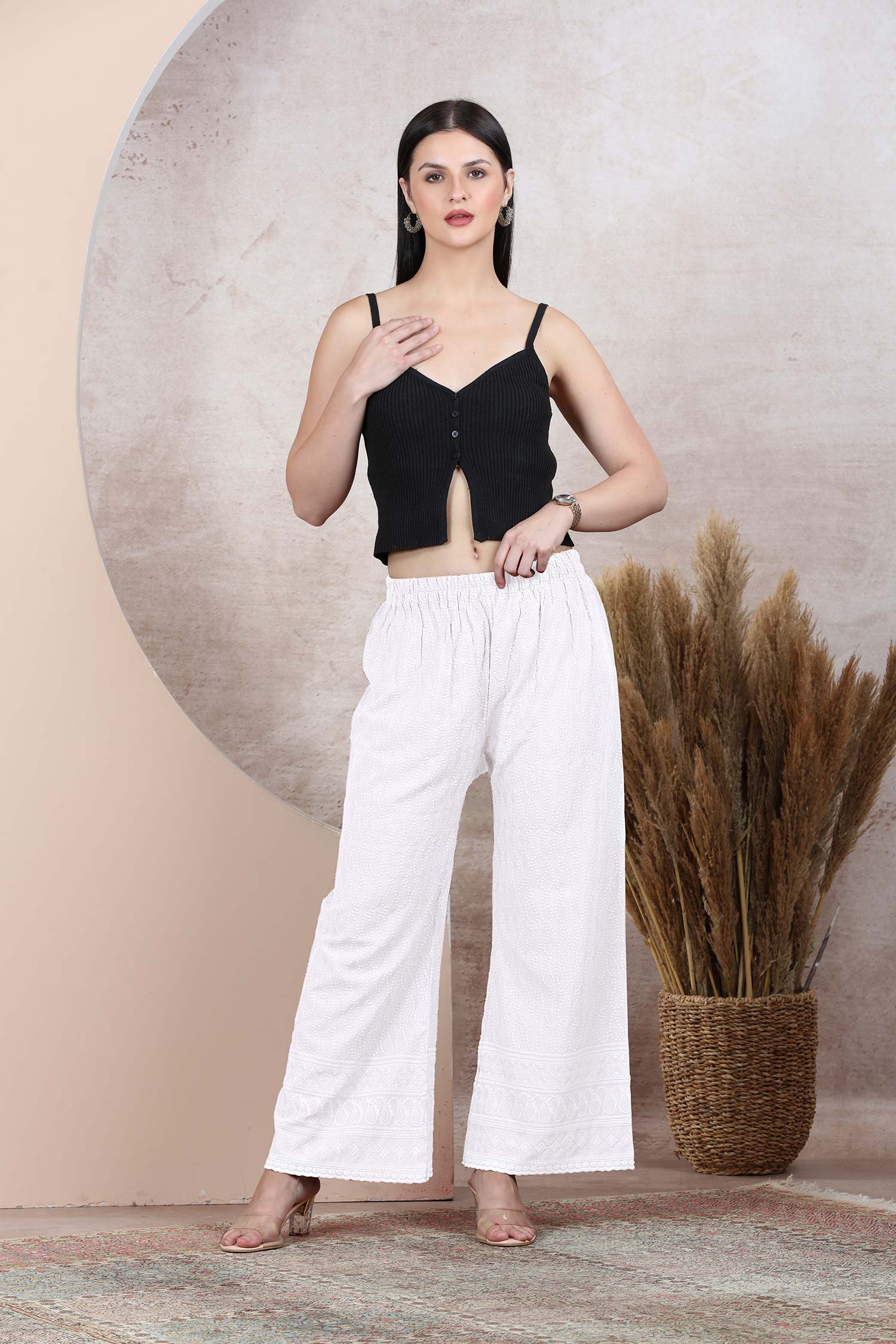 Lucknowni Plazzo - Free Size - White