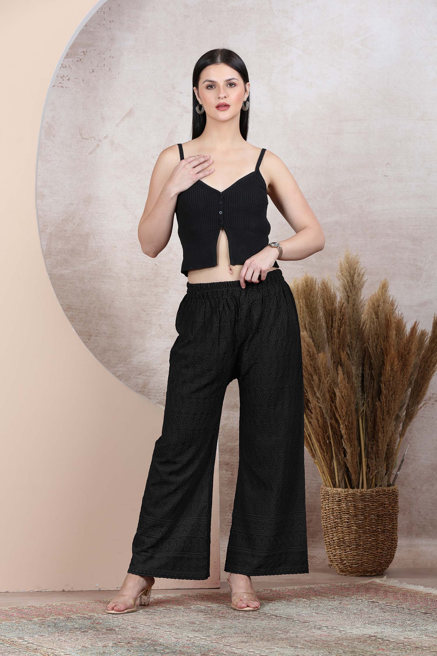 Lucknowni Plazzo - Free Size - Black