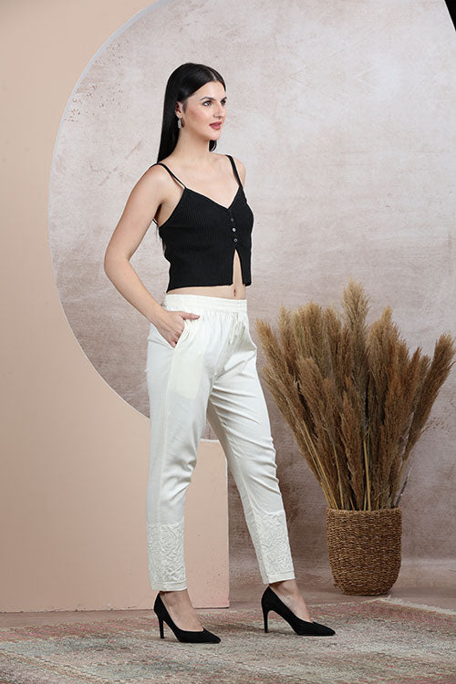 Straight Pants Embroidery At Bottom image 2