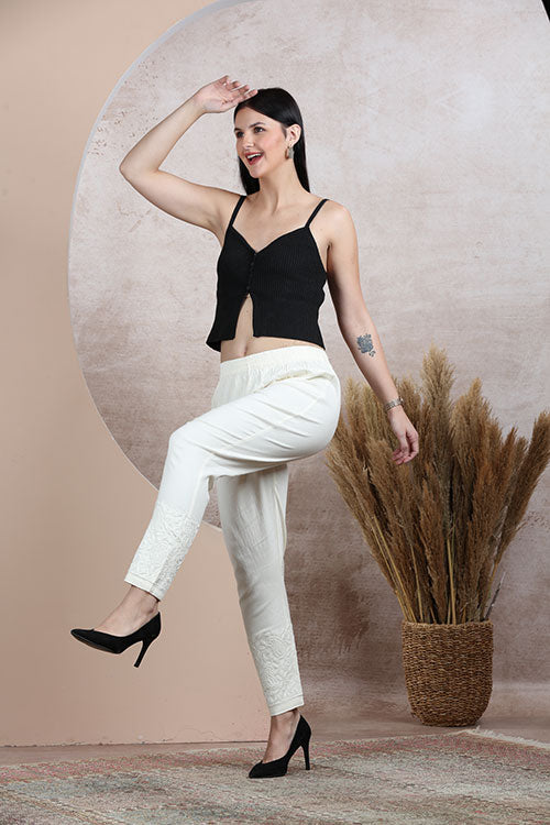 Straight Pants Embroidery At Bottom image 3