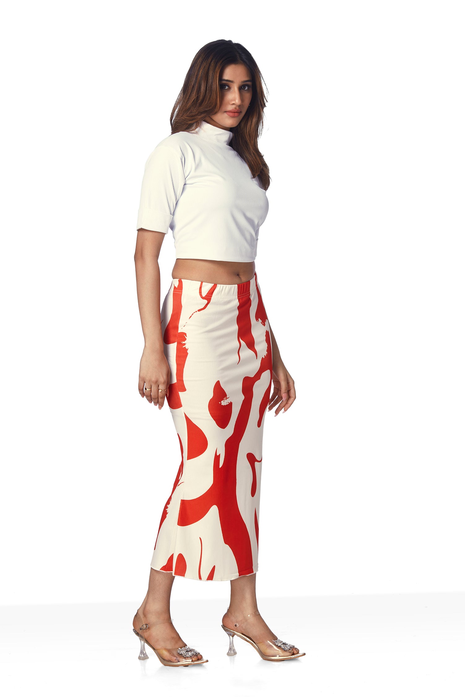 Geometric Print Pencil Skirt - Orange image 3