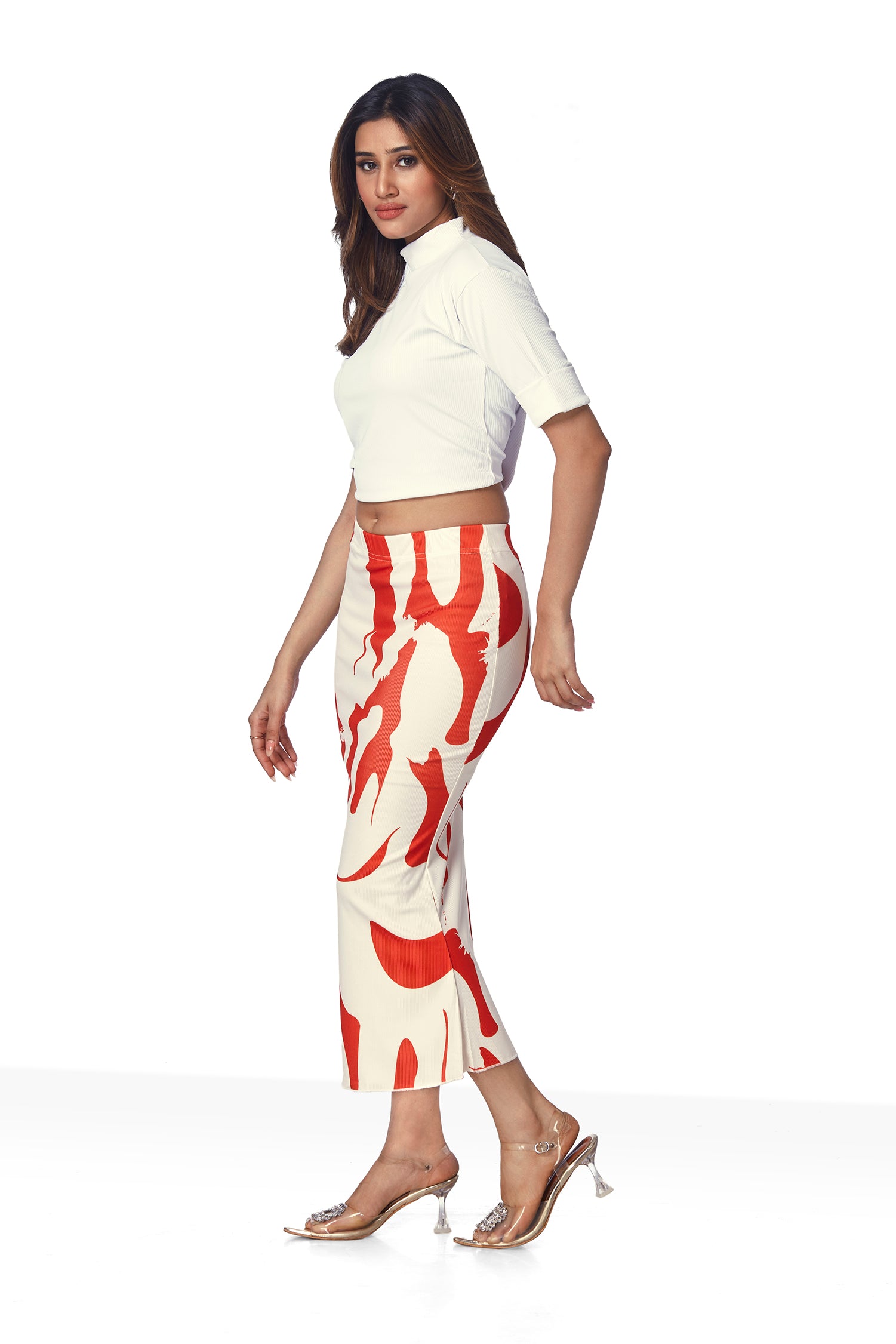 Geometric Print Pencil Skirt - Orange image 4