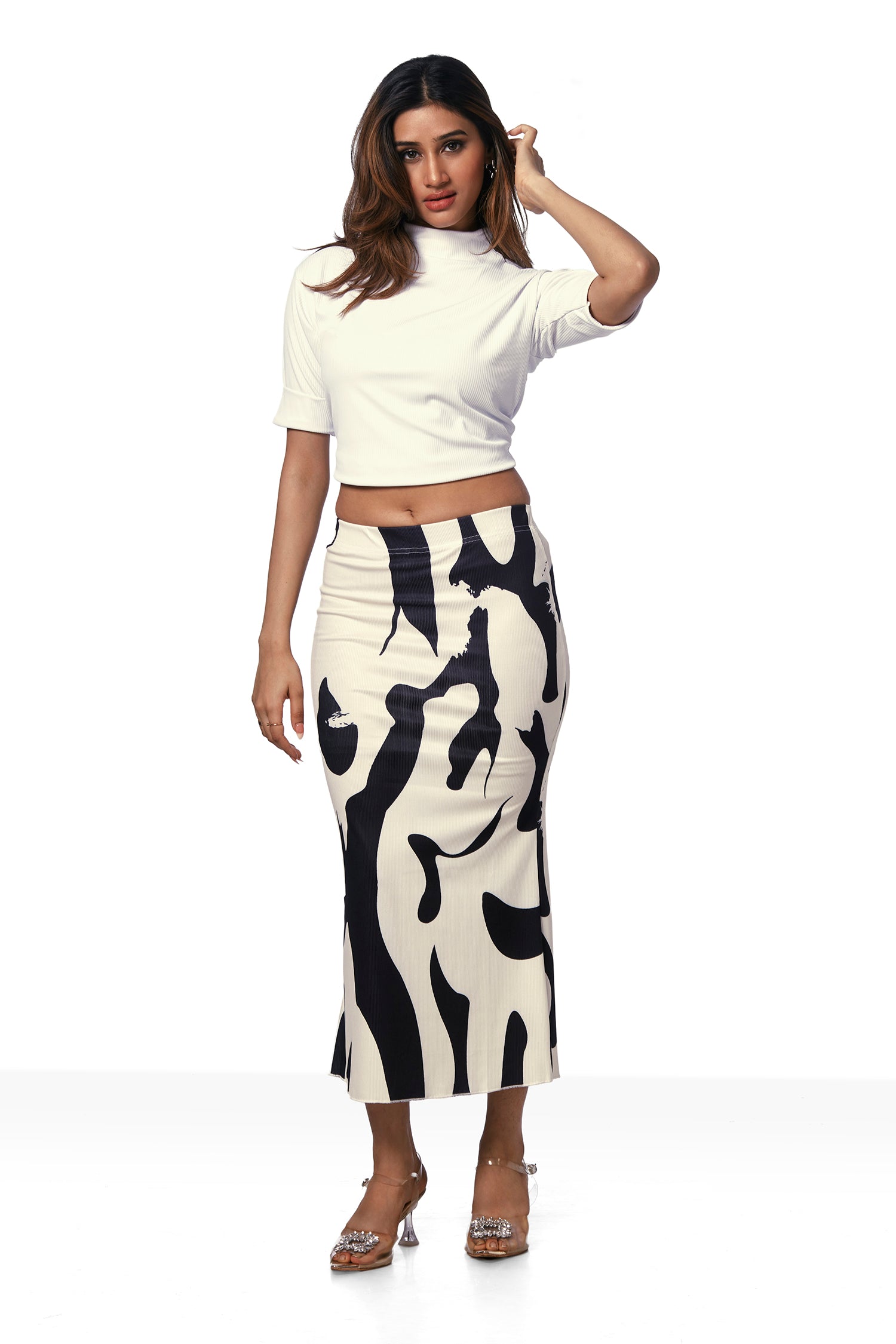 Geometric Print Pencil Skirt - Black image 2