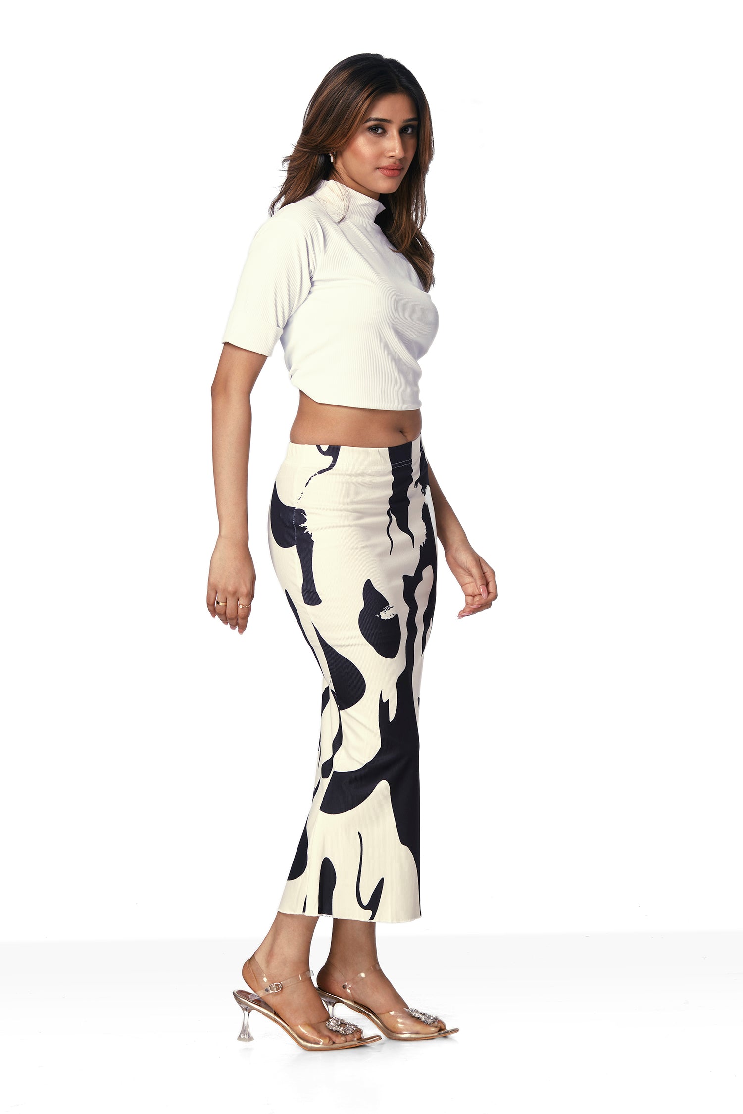 Geometric Print Pencil Skirt - Black image 3