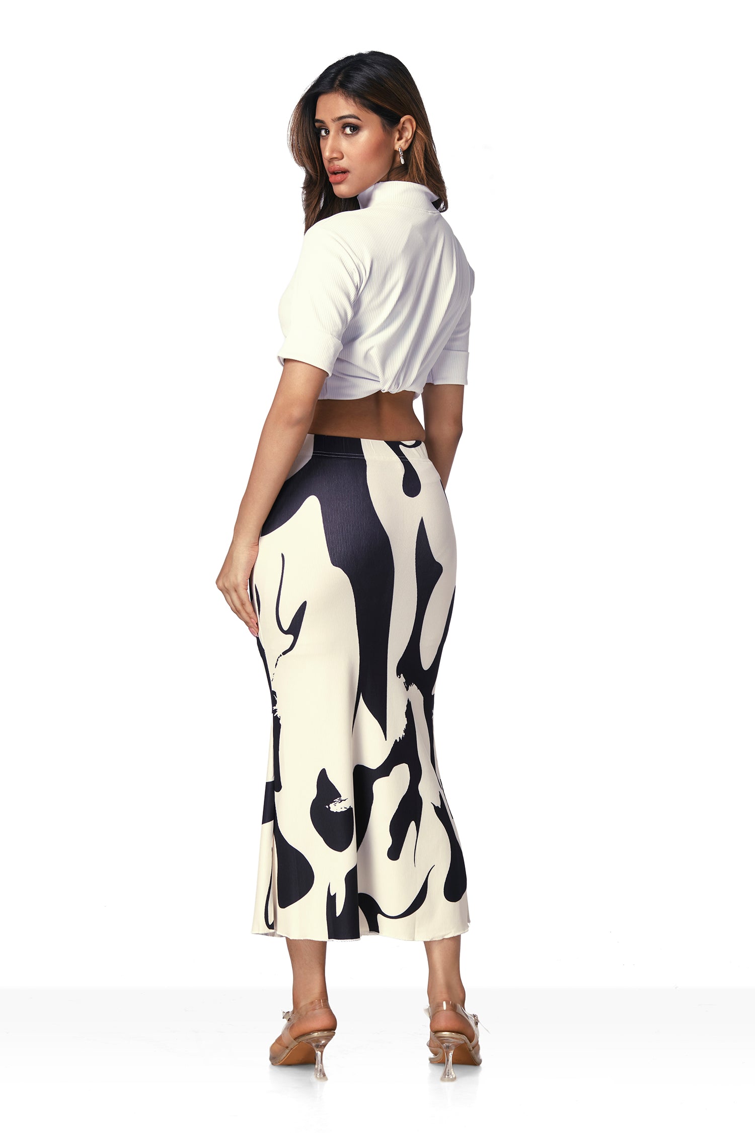 Geometric Print Pencil Skirt - Black image 5