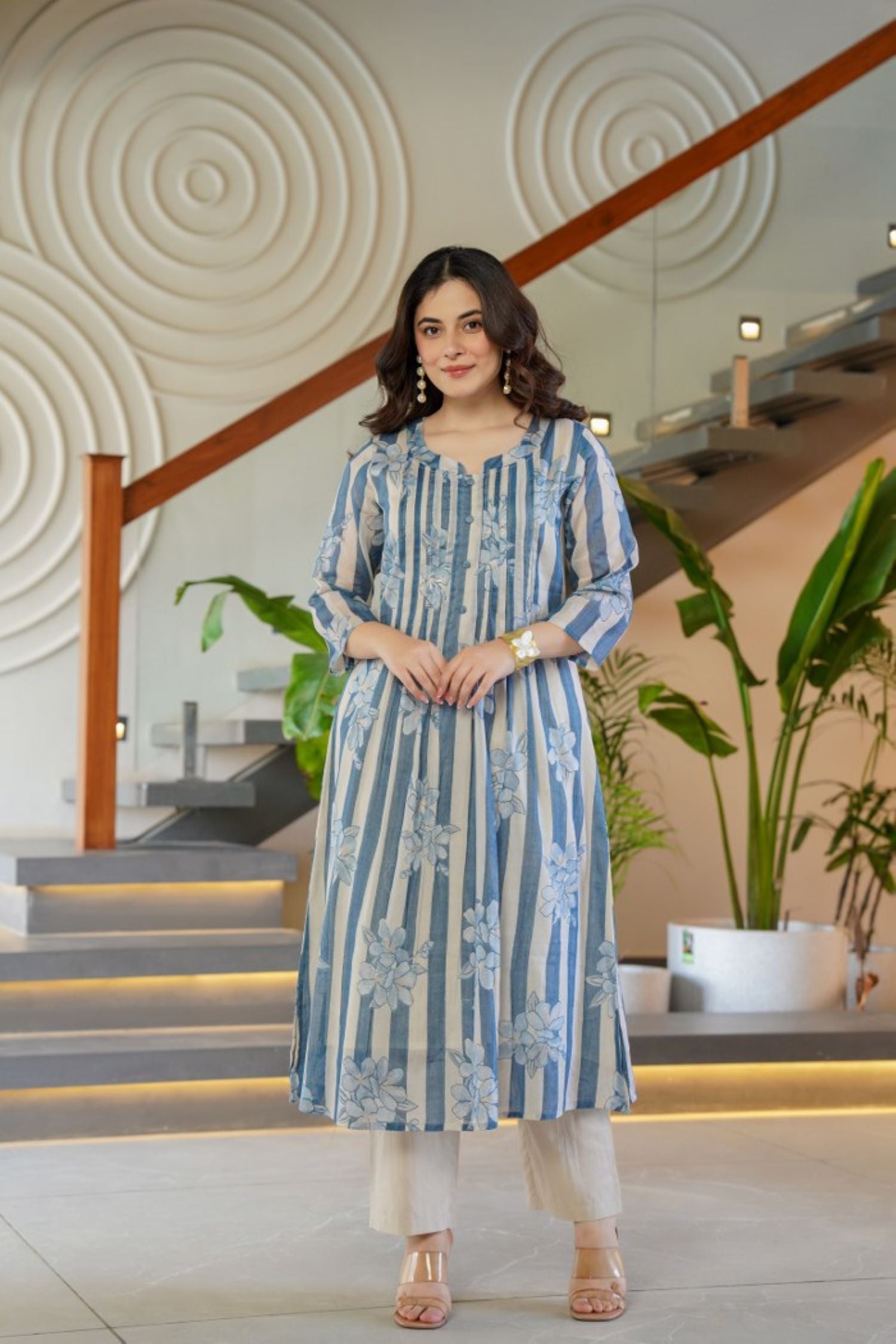 Elegant Beige Co-ord Set With Trendy Printed Patterns