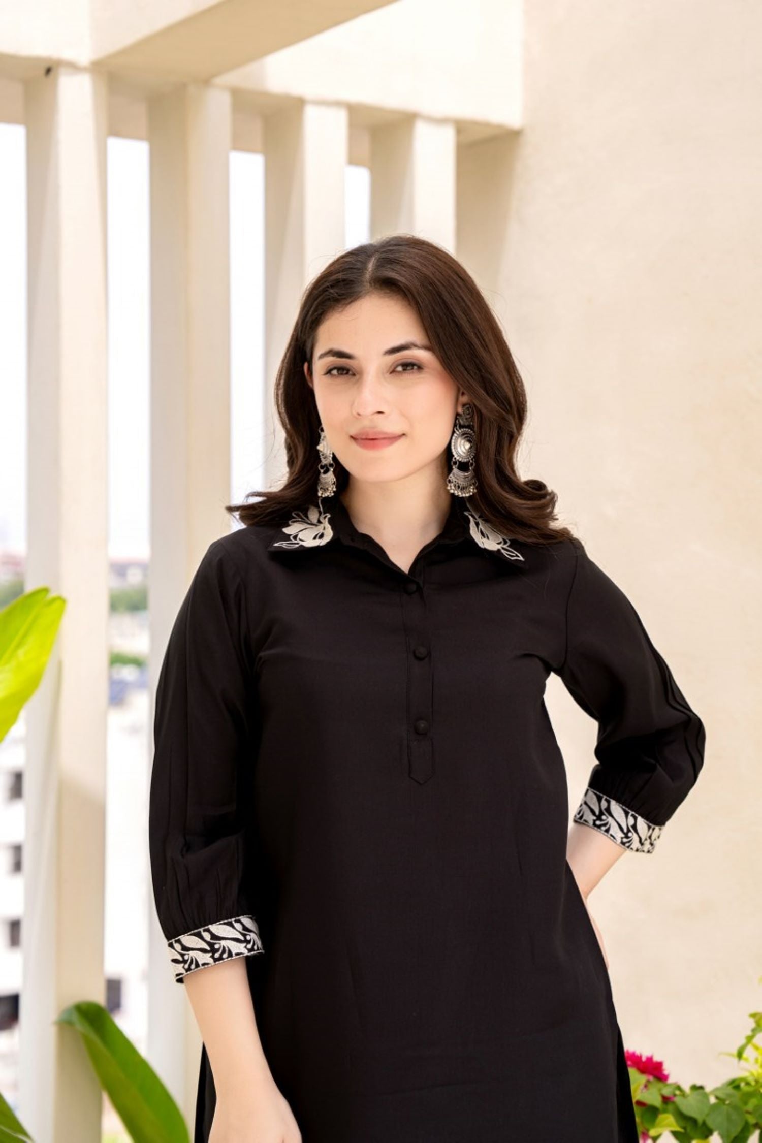 Confident Black Embroidered Kurta Cord Set image 2