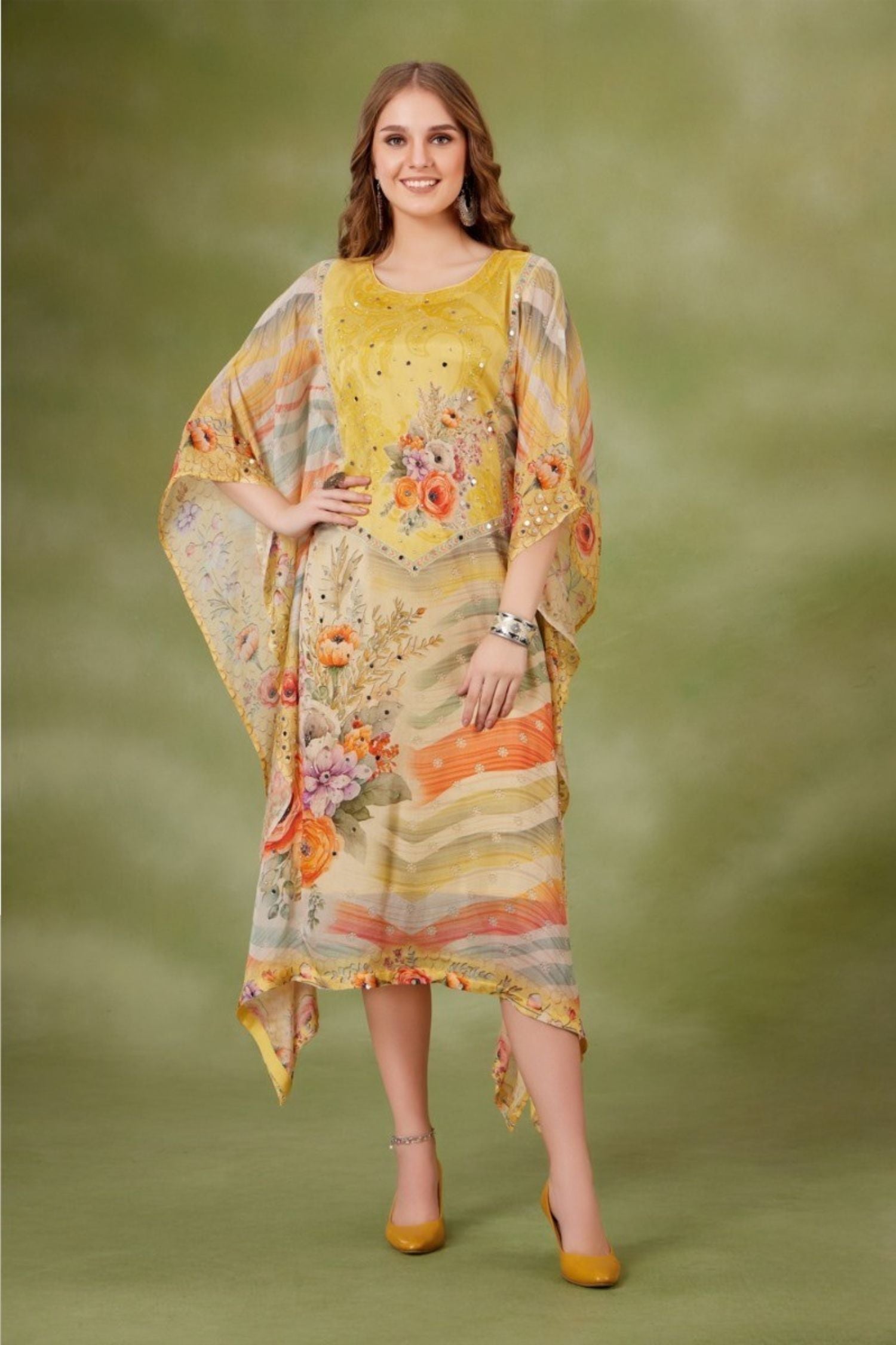 Sunset Spectrum Multicolor Kaftan For A Vibrant Wardrobe