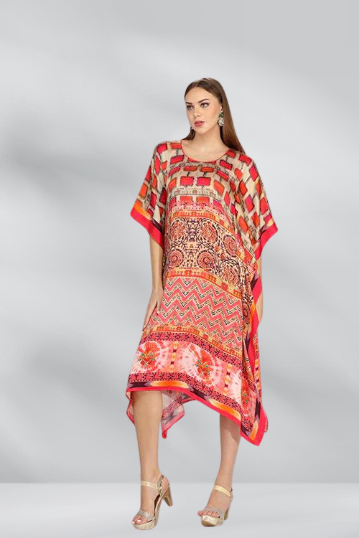 Short Kaftan With Digital Print And Mirror Work