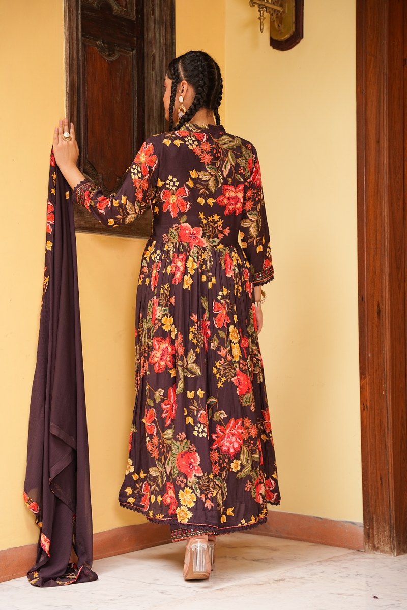Anarkali Traditional Kurta Set - Wine image 3