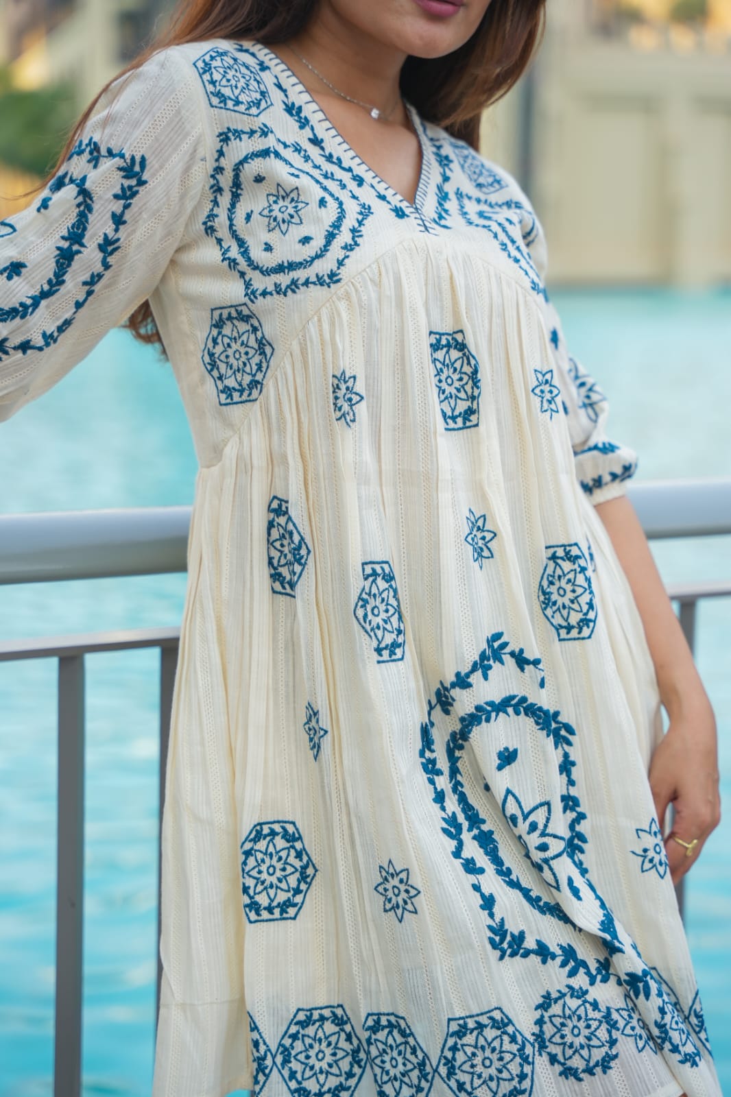 Snow Blue: Blue Embroidered Short Tunic Dress image 3