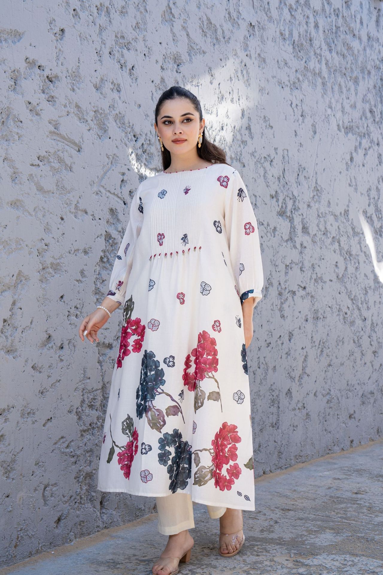 Soft Bloom Off-white Cord Set With Floral Prints