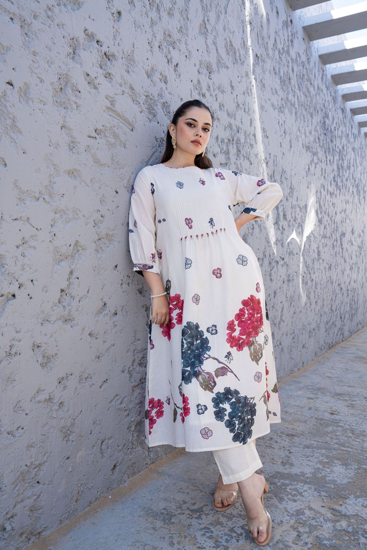 Soft Bloom Off-white Cord Set With Floral Prints image 2