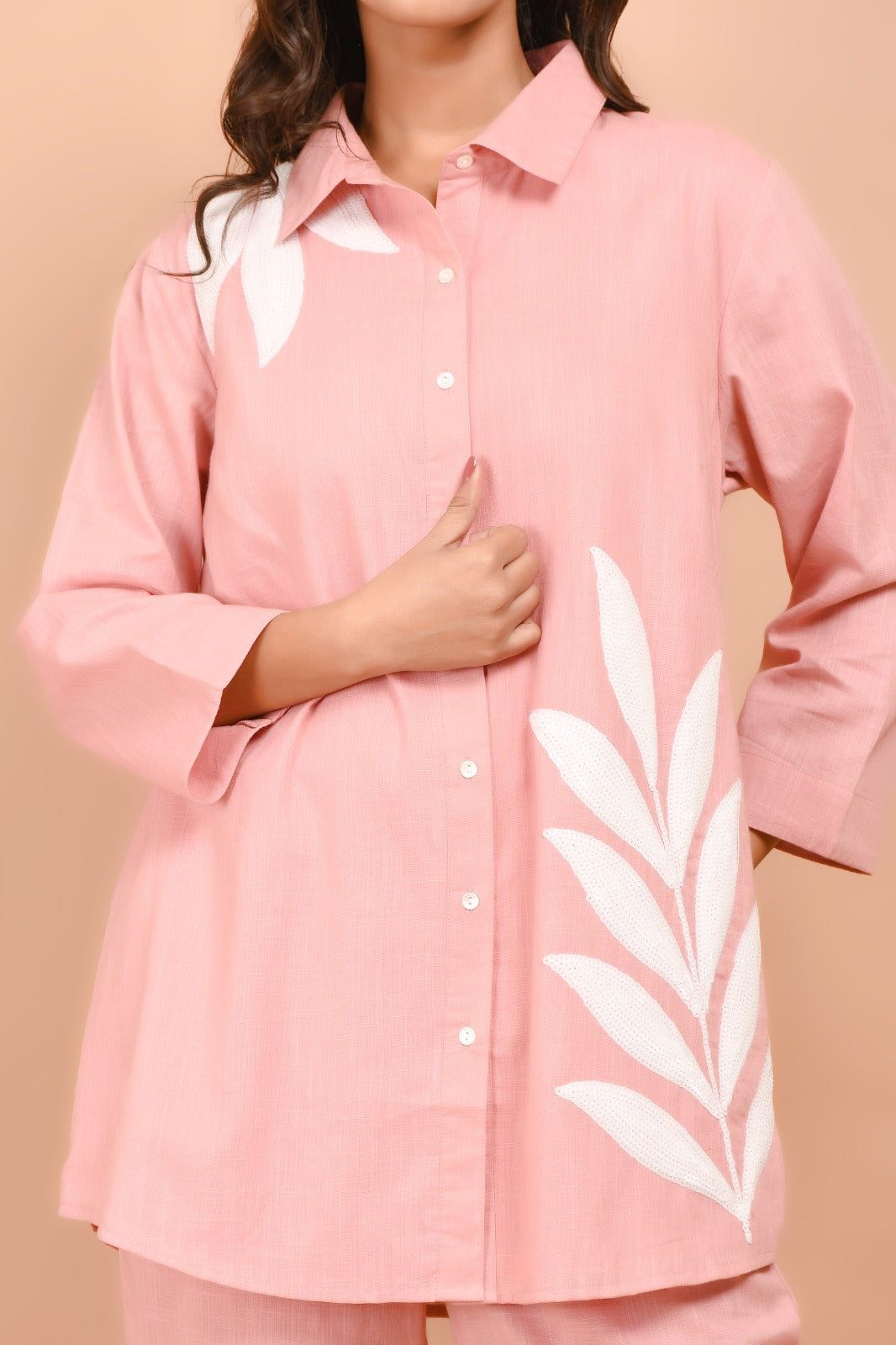 Pink Breeze White Leaf Embroidered Co-ord Set image 2