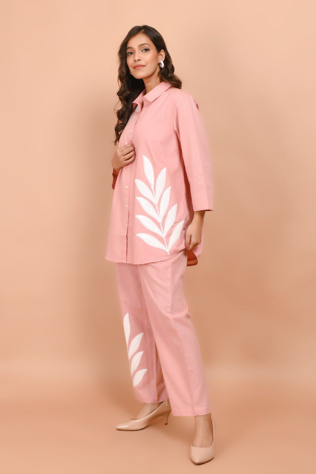 Pink Breeze White Leaf Embroidered Co-ord Set image 3