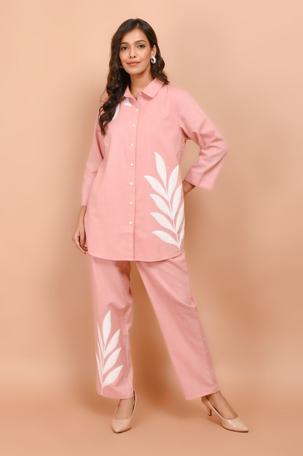 Pink Breeze White Leaf Embroidered Co-ord Set image 4