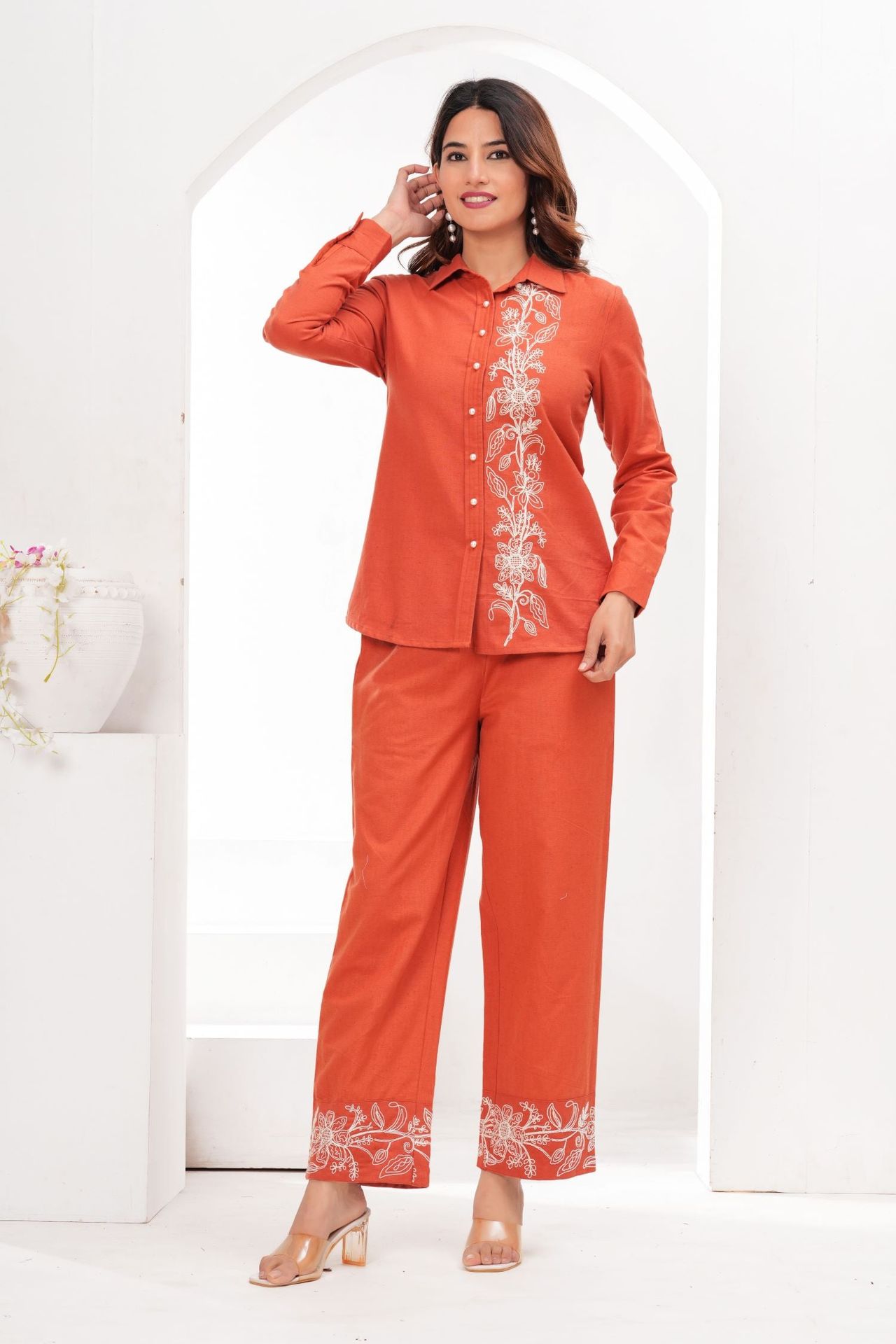 Vibrant Rust Cord Set For Effortless Elegance image 4