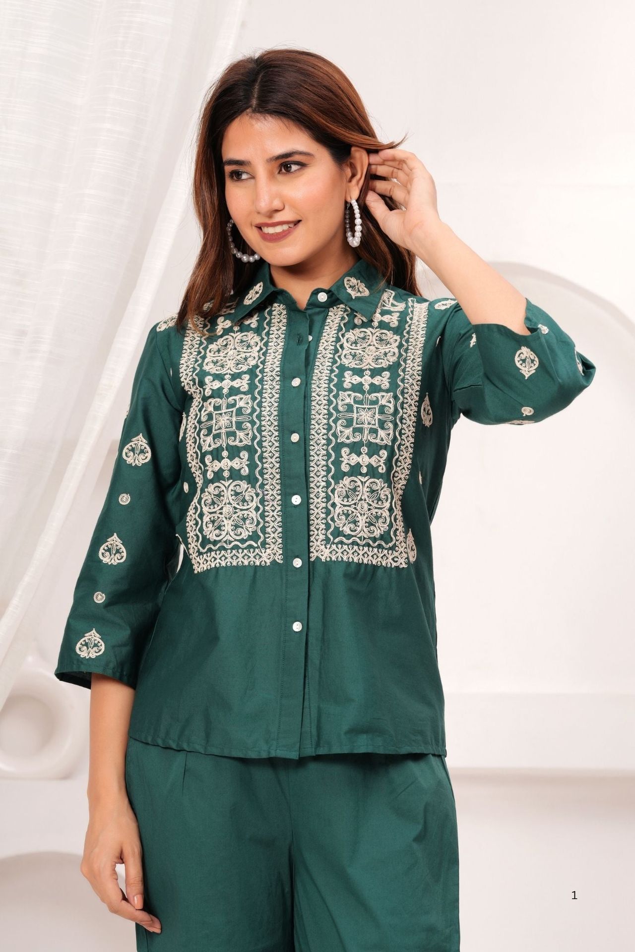 Elegant Green Co-ord Set With Beautiful Embroidery On Top & Pants image 4