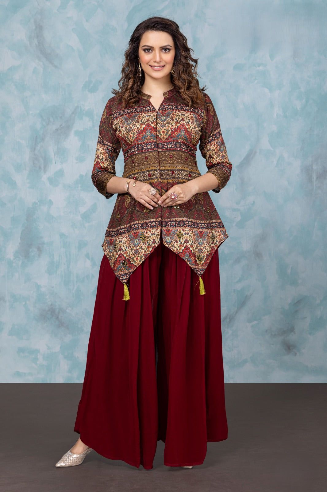 Ember Elegance Embroidered Cord Set In Rust
