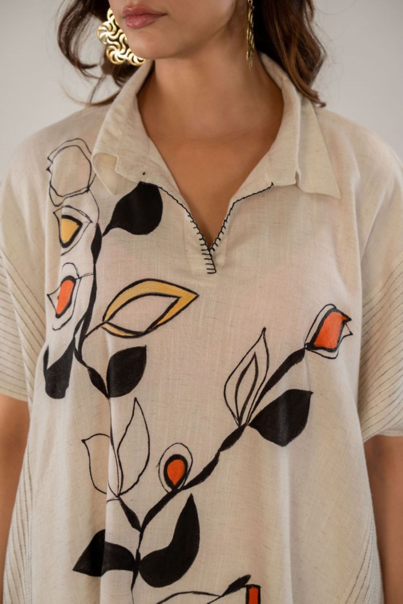Cream Color Cord Set For Women - Trendy V-neck Two-piece Set With Minimalist Design image 4