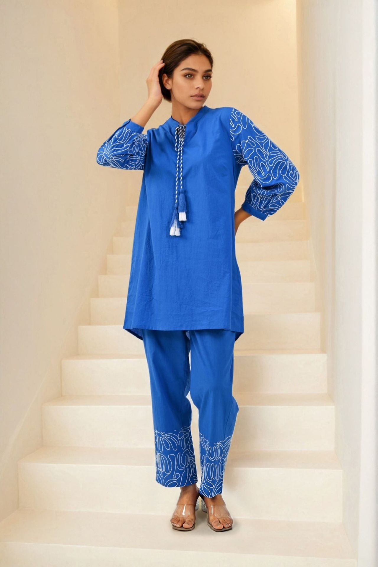 Blue Embroidered Grace Cord Set