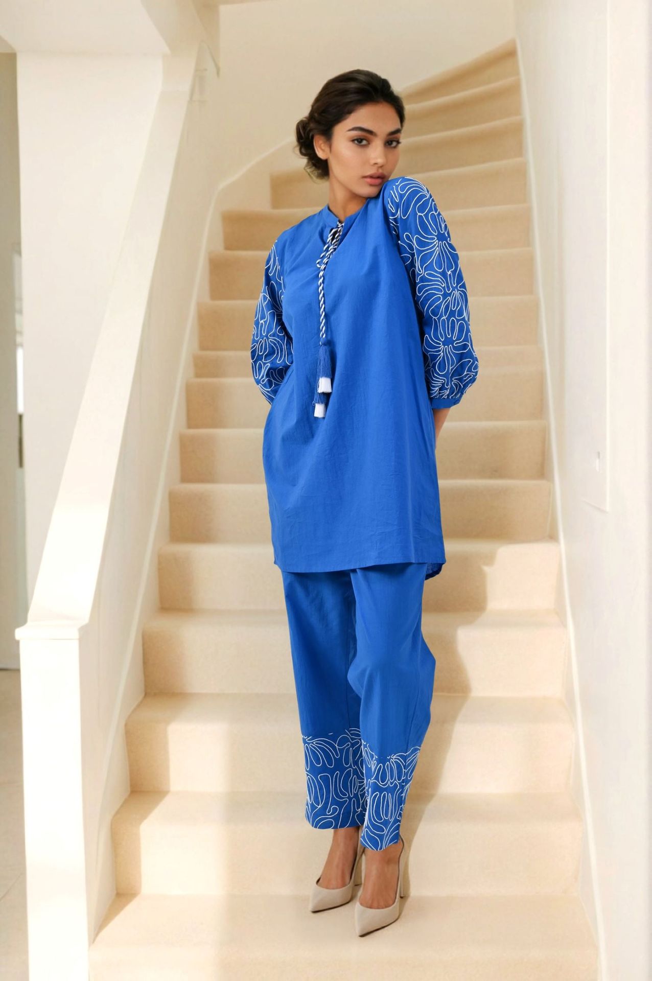 Blue Embroidered Grace Cord Set image 3