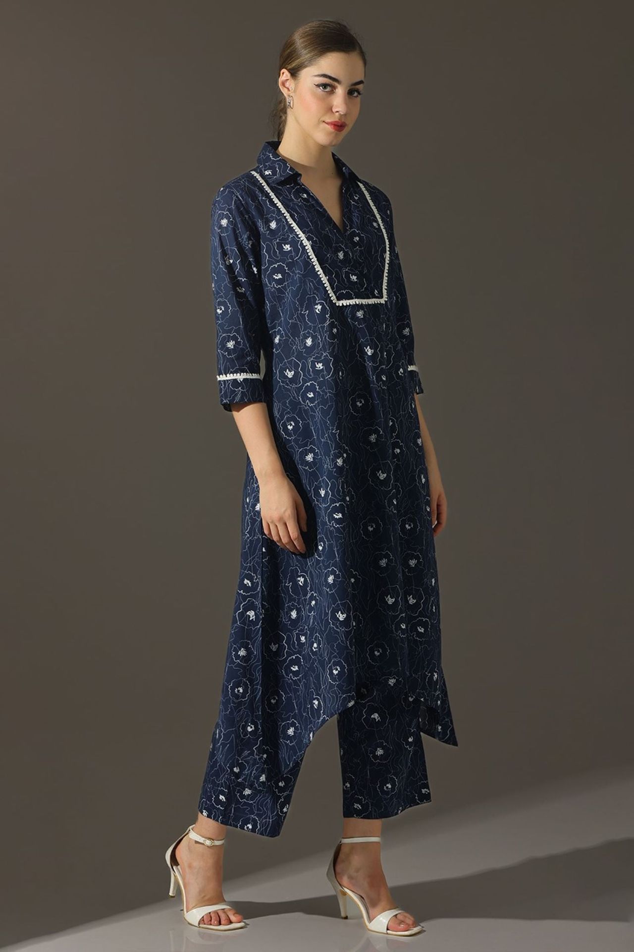 Navy Blue Embroidered Grace Cord Set