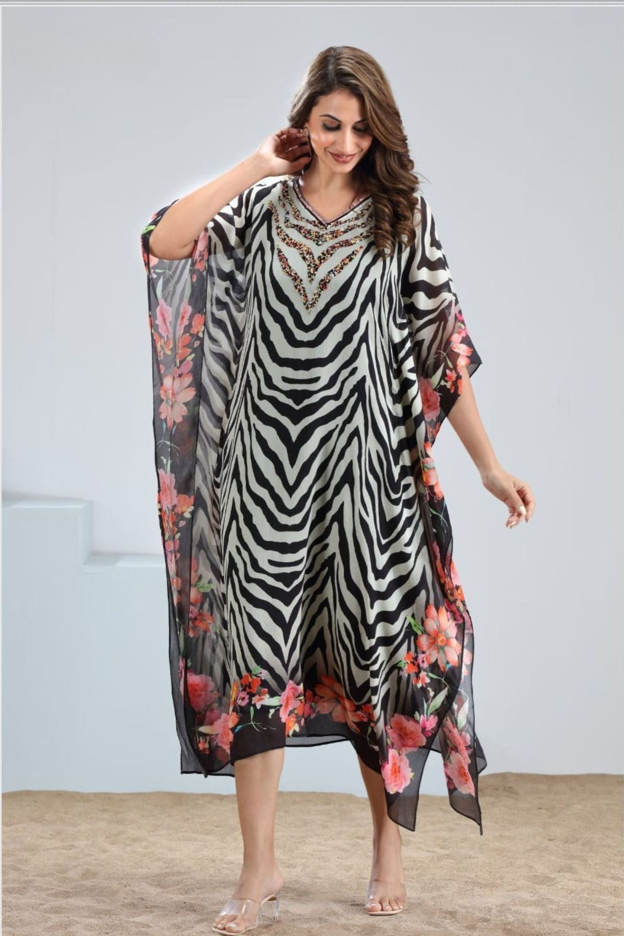 Black Kaftan With Prints