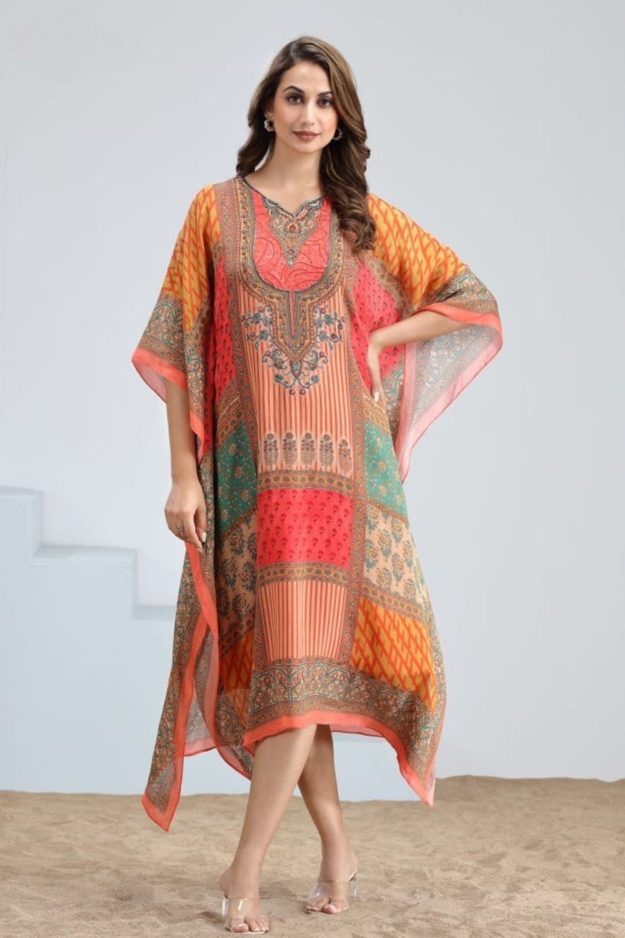 Pink Kaftan With Intricate Embroidery