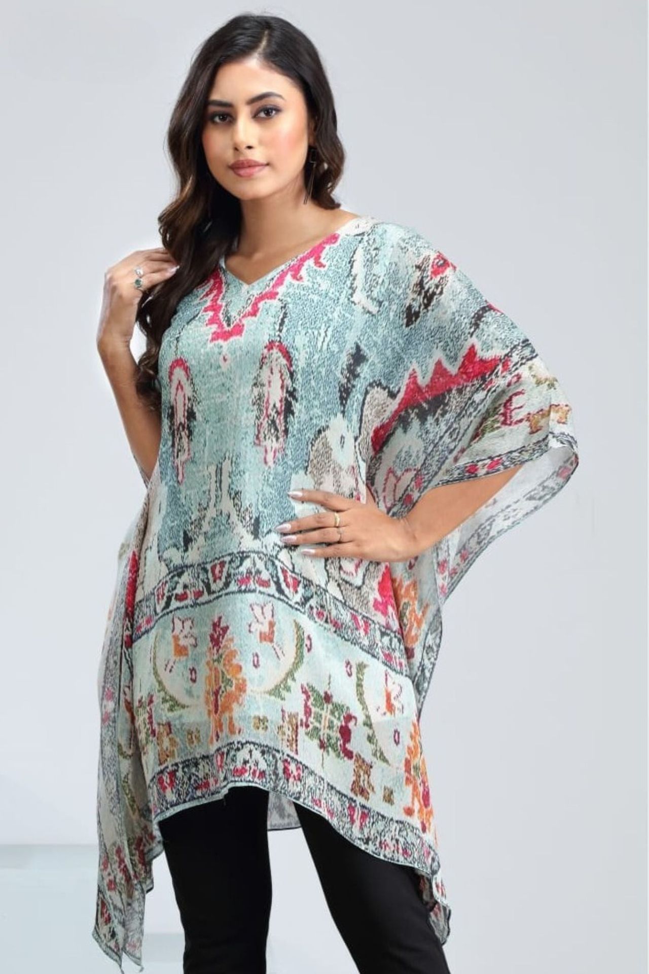 Embroidered Sea Green Kaftan