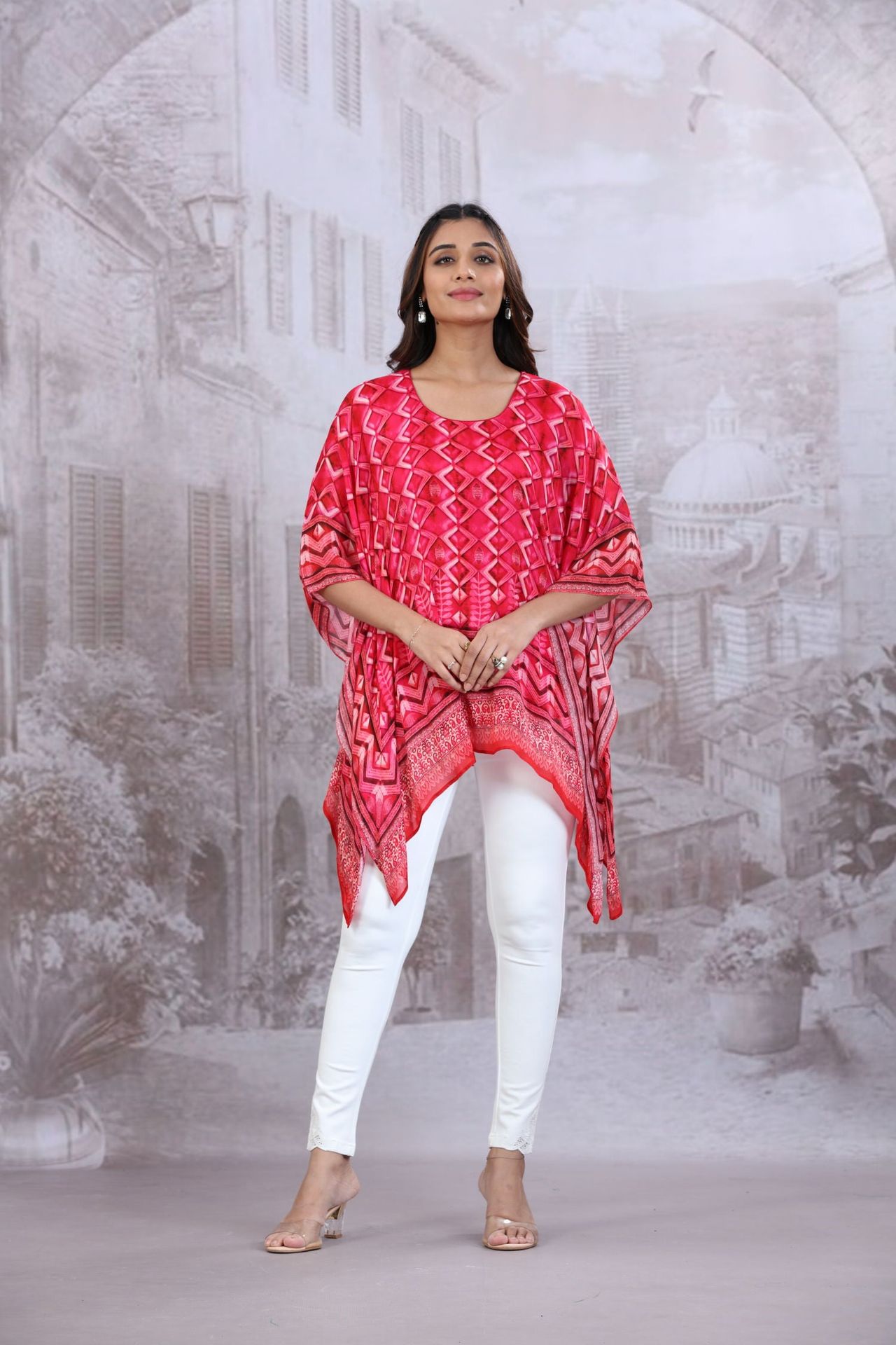 Pink Short Kaftan With Round Neck image 2