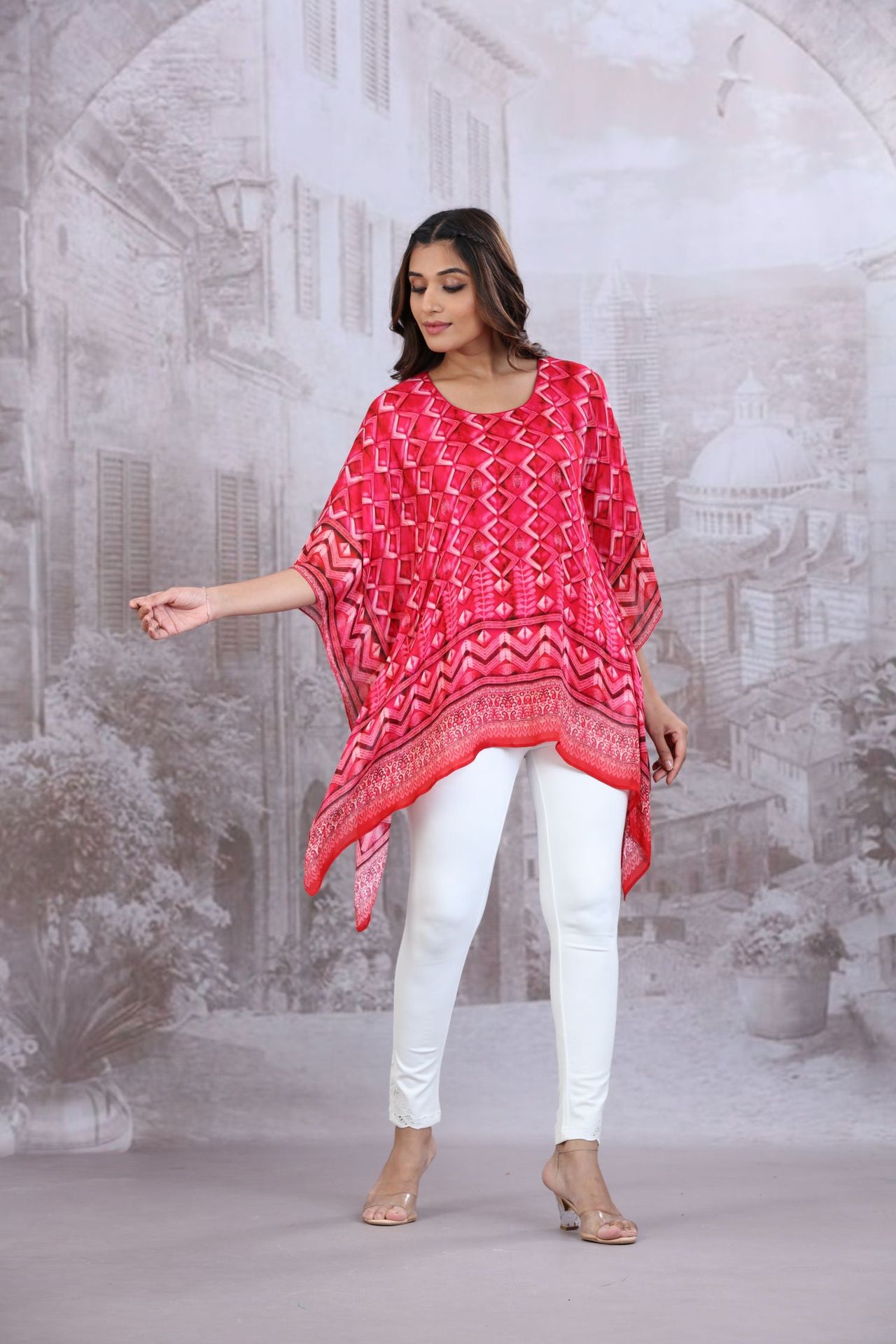 Pink Short Kaftan With Round Neck image 3