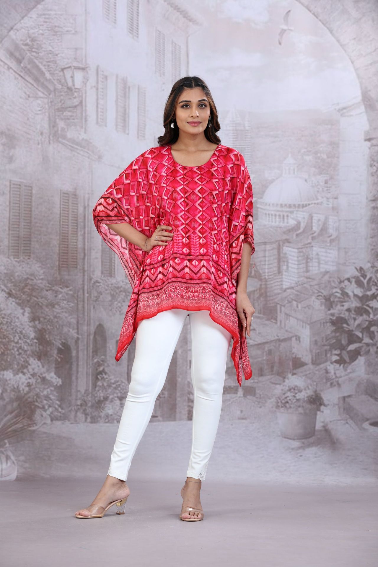 Pink Short Kaftan With Round Neck image 5