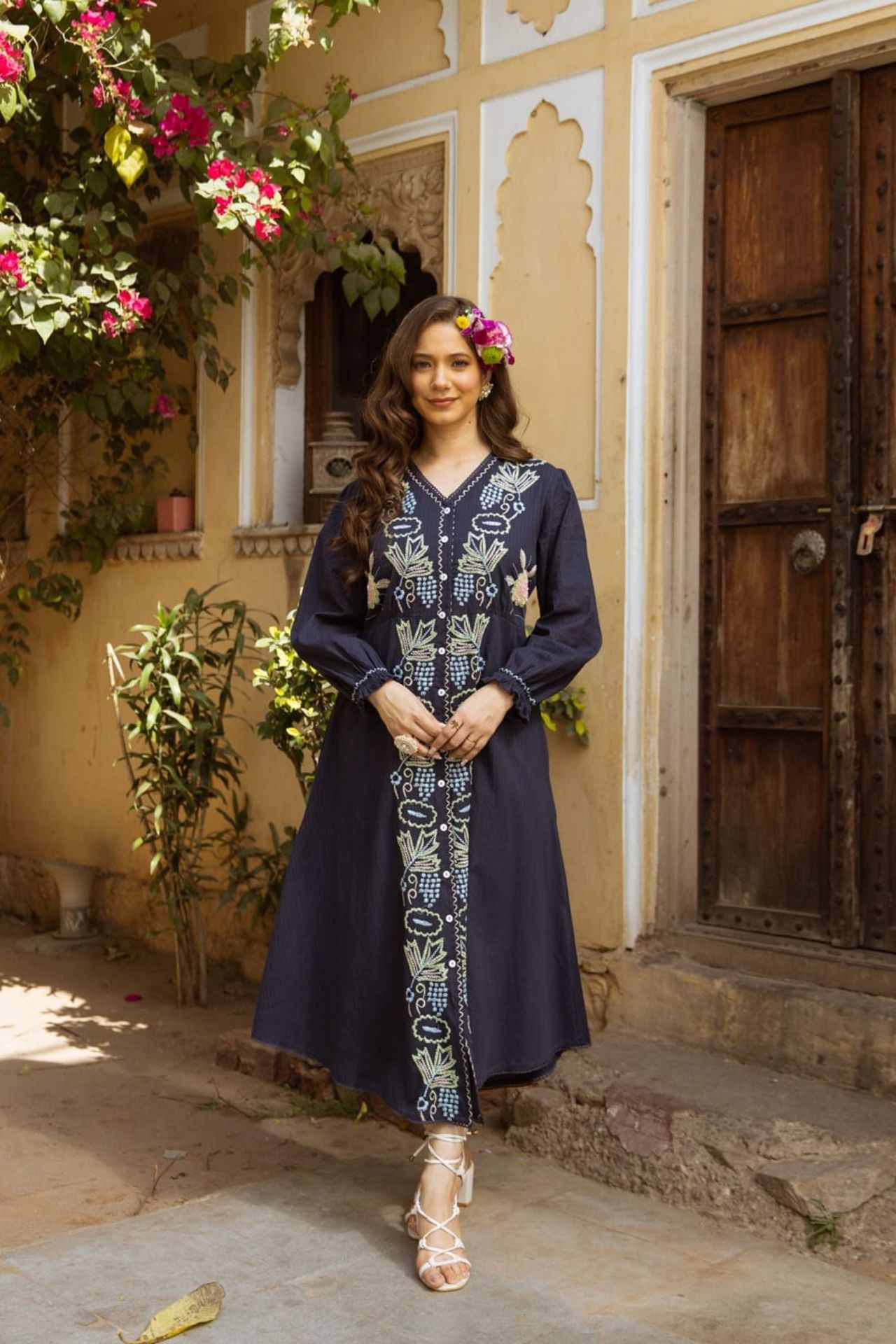 Navy Blue Grace Hand Embroidery Long Dress