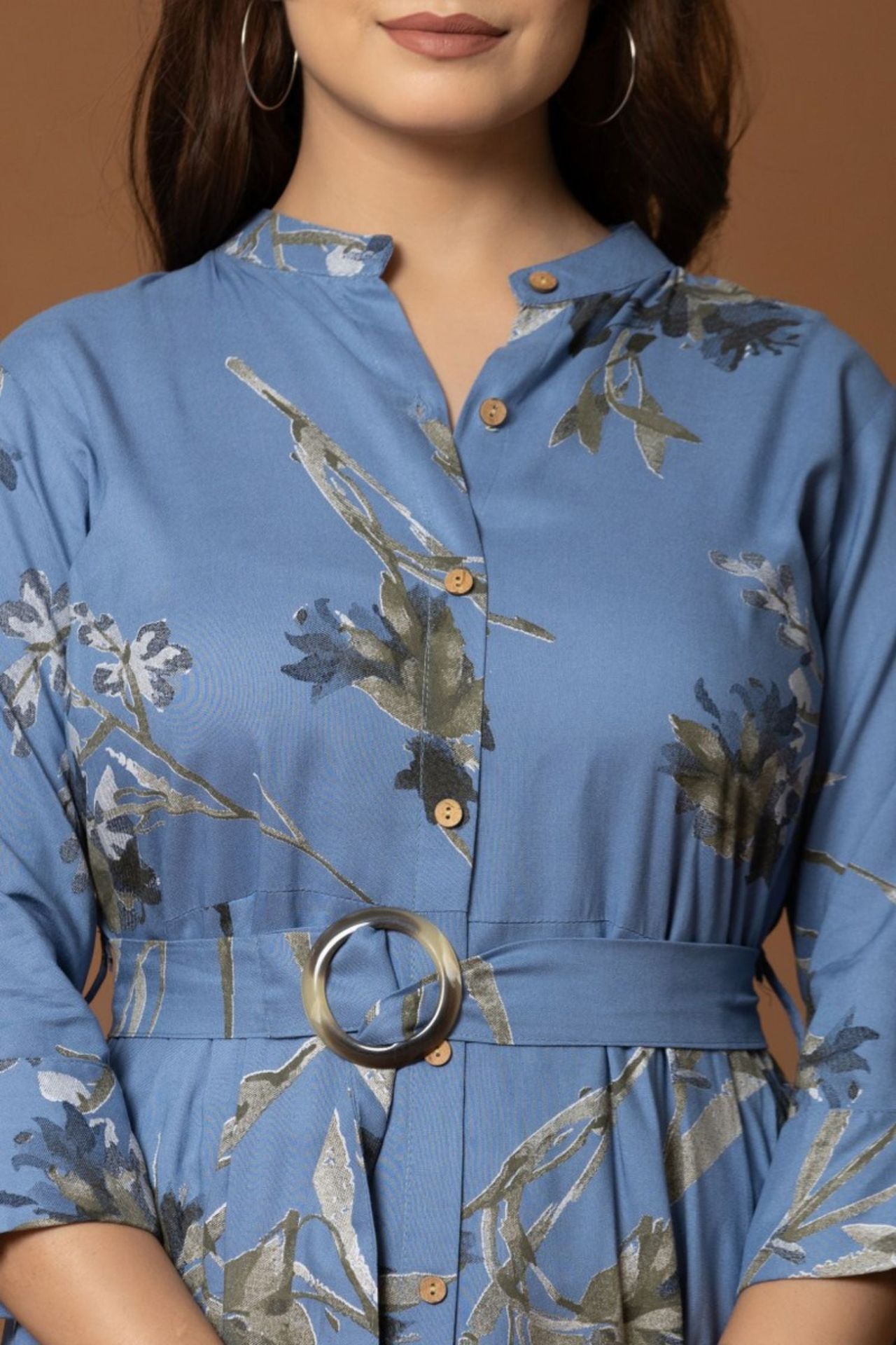 Long Blue Long Dress With Belt In Shirt Style image 4